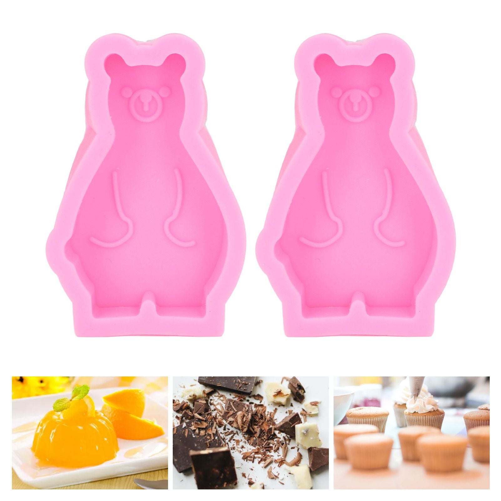 2Pcs Silicone Mold Cute Bear Shape Easy Demoulding Flexible Soft Baking Mold for DIY Cake Fondant Chocolate V1294-YM0523-3118220048811