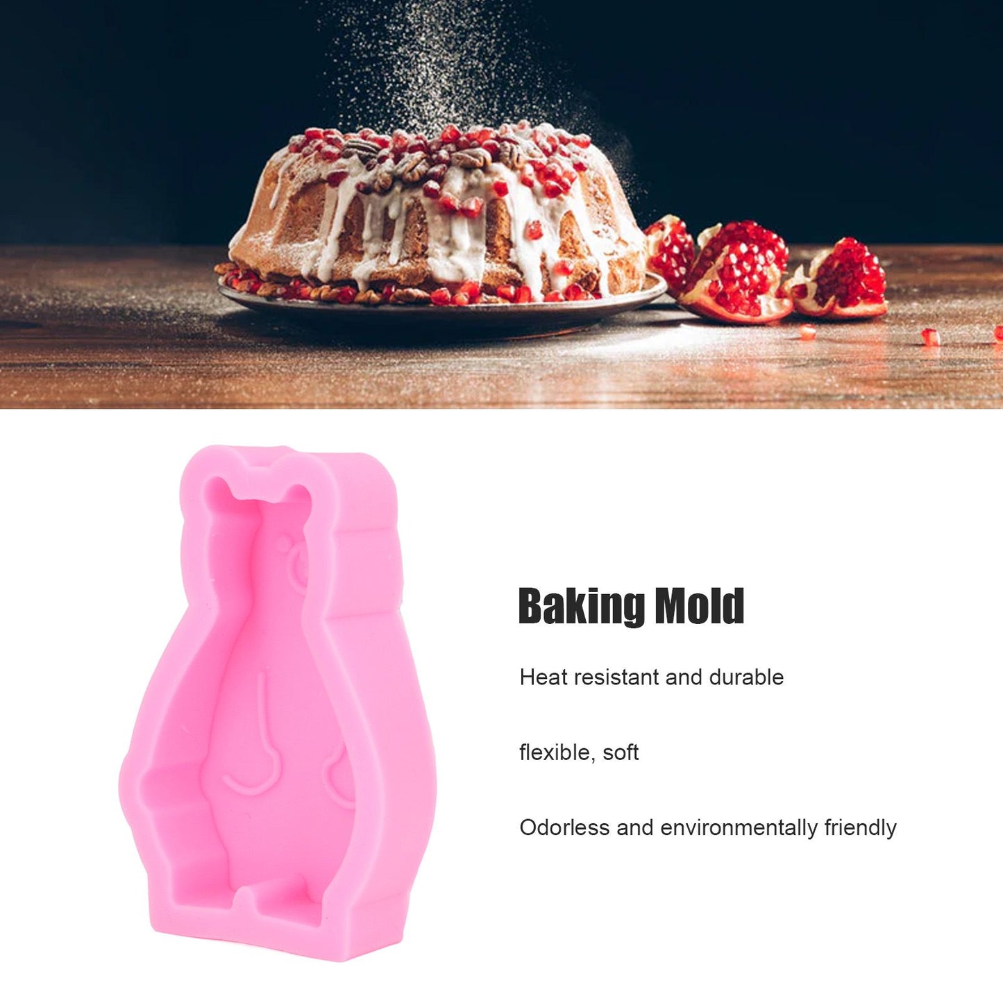 2Pcs Silicone Mold Cute Bear Shape Easy Demoulding Flexible Soft Baking Mold for DIY Cake Fondant Chocolate V1294-YM0523-3118220048811