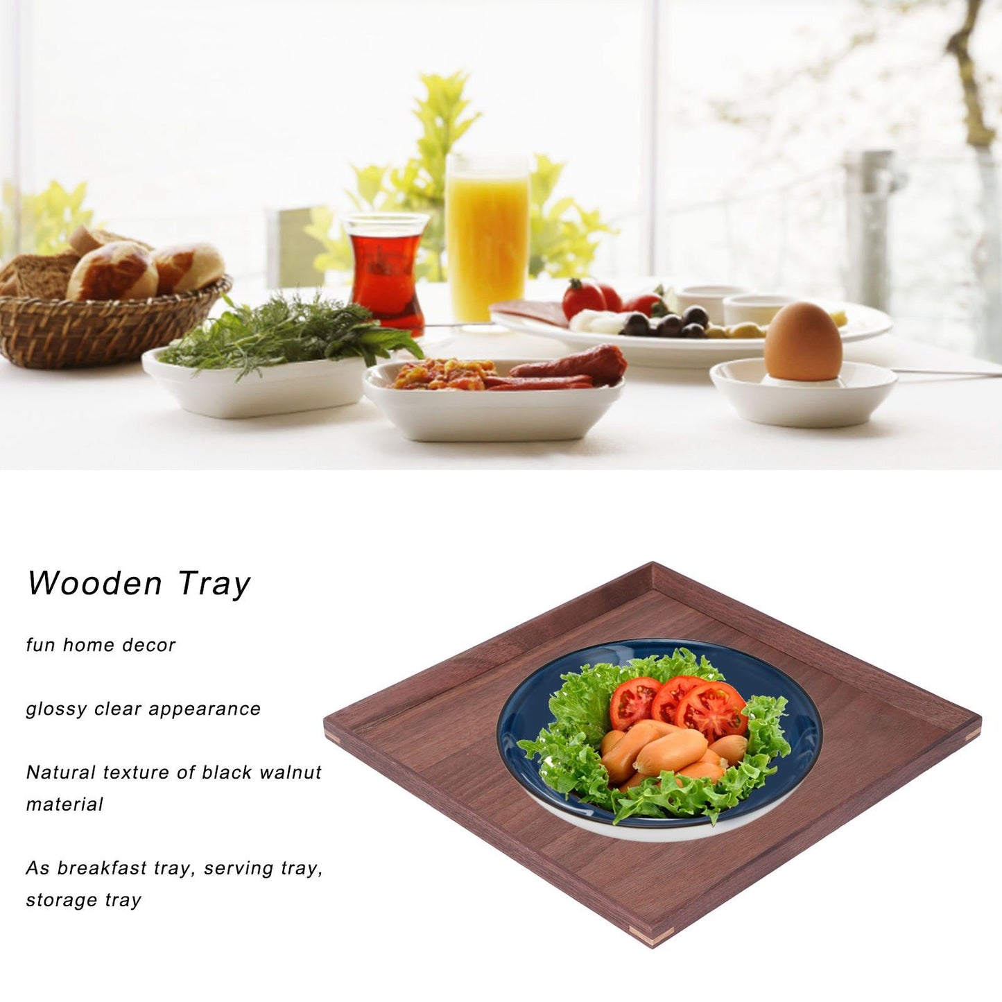 Wooden Tray Quadrate Shape Black Walnut Retro Classic Chinese Style Decorative Serving Tray for Tableware M V1294-YM0523-3118220049012