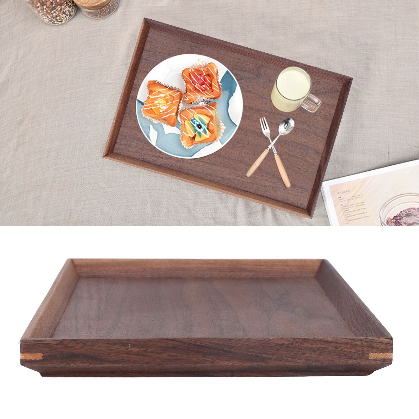 Walnut Wooden Tray Rectangle Serving Tray Tenon Structure Chinese For Tea Fruit Dessert Bread S V1294-YM0523-3118220049111