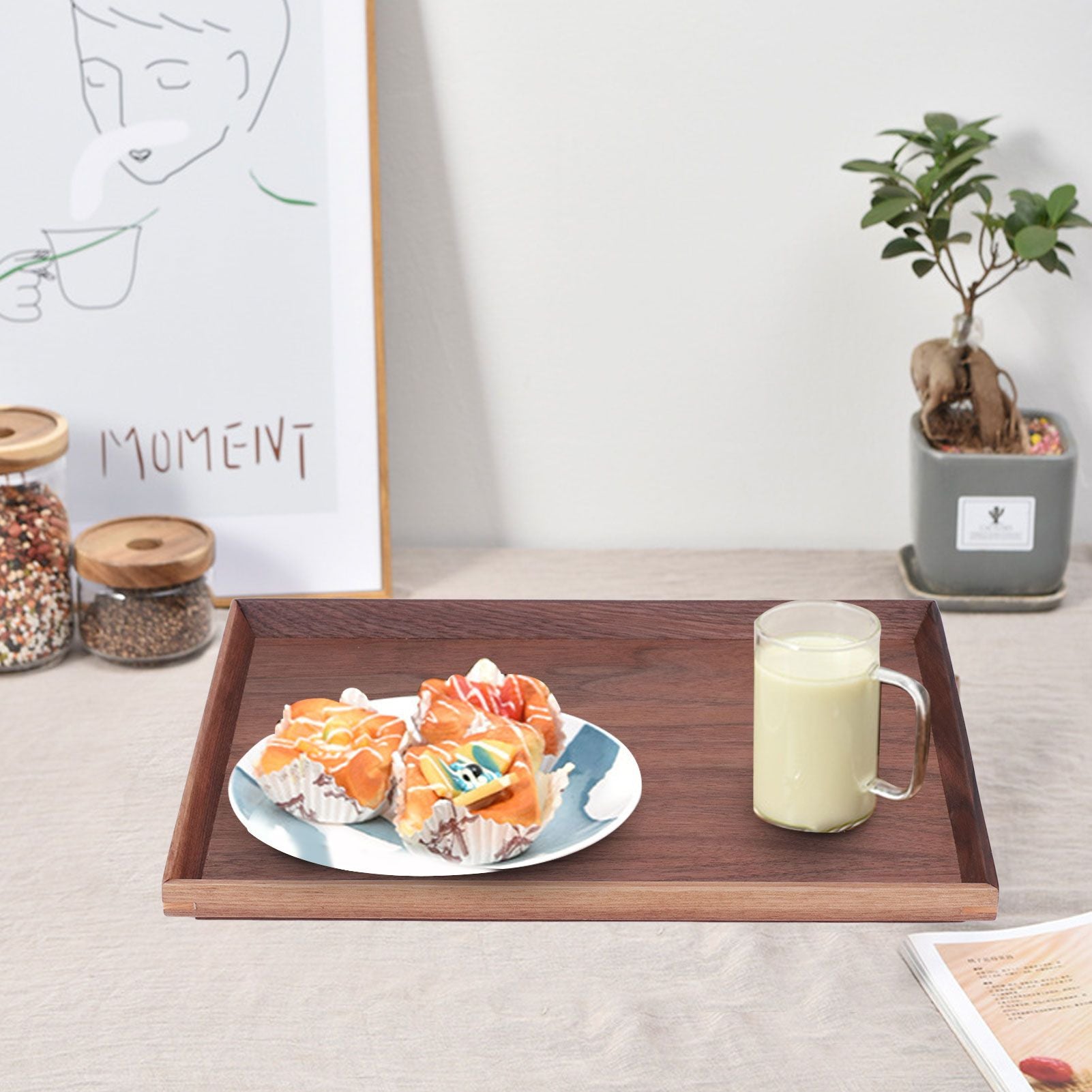 Walnut Wooden Tray Rectangle Serving Tray Tenon Structure Chinese For Tea Fruit Dessert Bread S V1294-YM0523-3118220049111