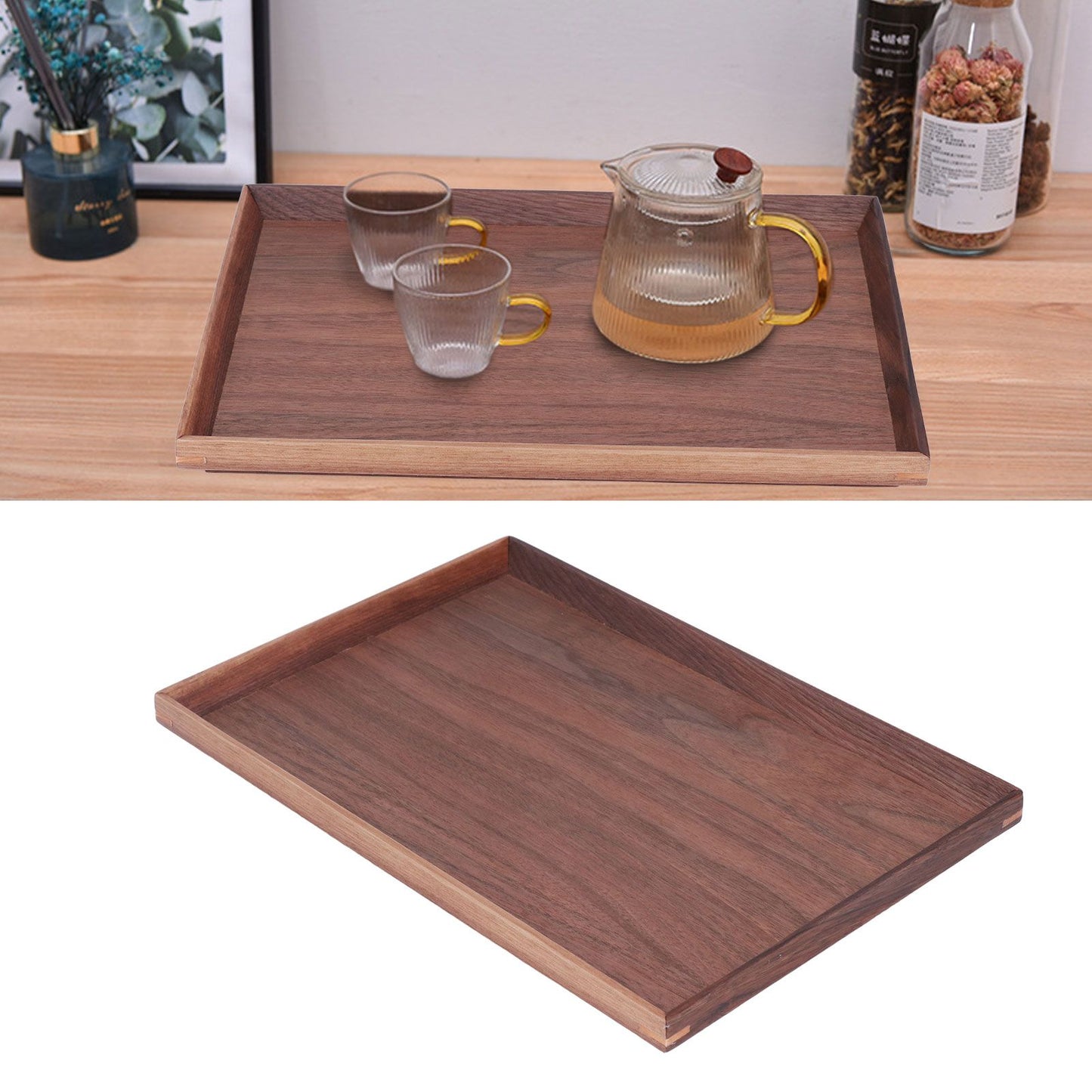 Walnut Wooden Tray Rectangle Serving Tray Tenon Structure Chinese For Tea Fruit Dessert Bread M V1294-YM0523-3118220049112