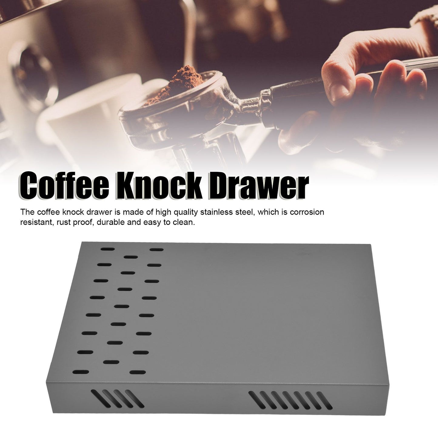 Coffee Knock Drawer Stainless Steel Detachable Prevent Slip Coffee Ground Knock Box for Cafe Home Gray V1294-YM0523-3118220051212
