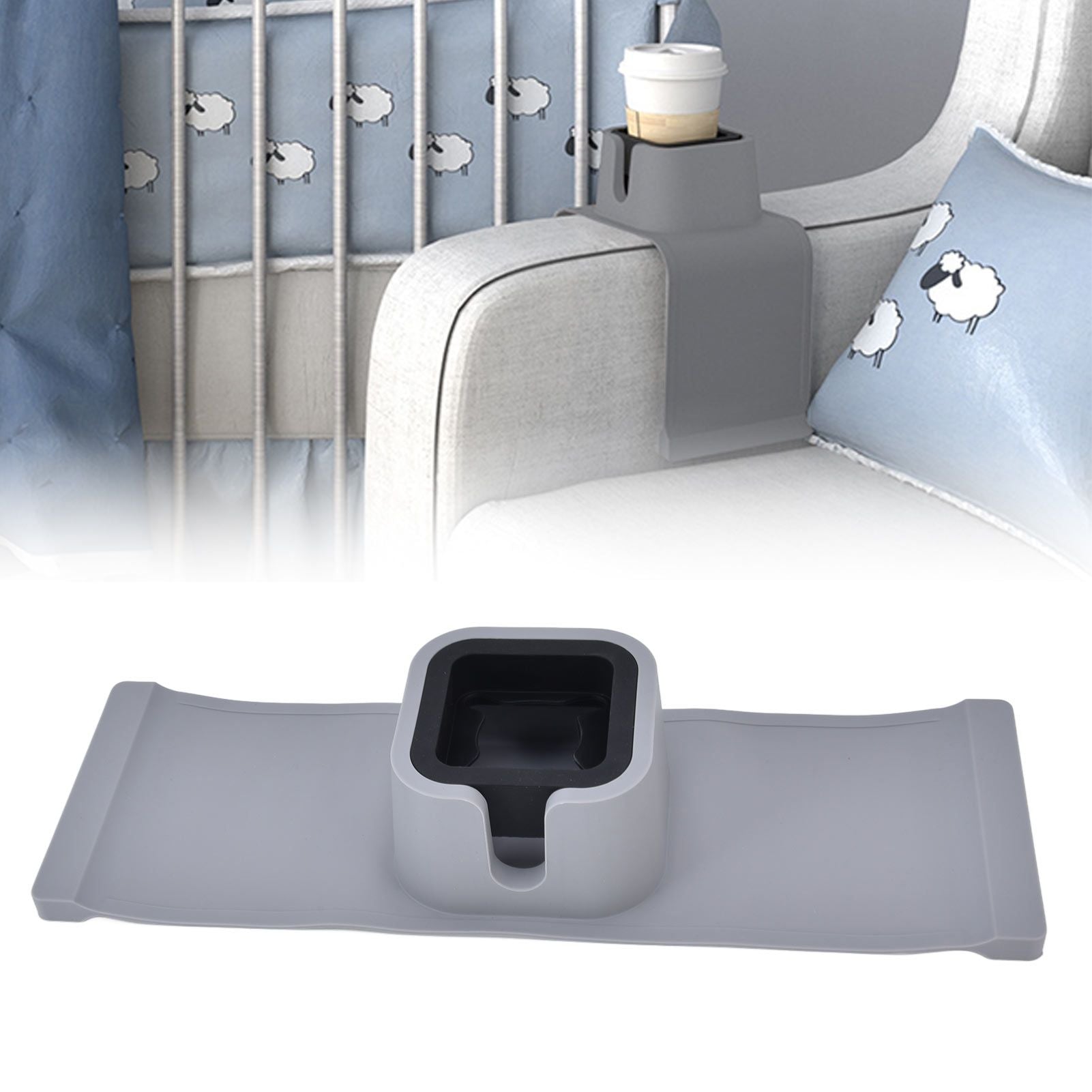 Cup Holder Couch Arm Cup Holder Sofa Arm Cup Tray Silicone Body for Living Room Balcony Gray V1294-YM0523-3118220051511