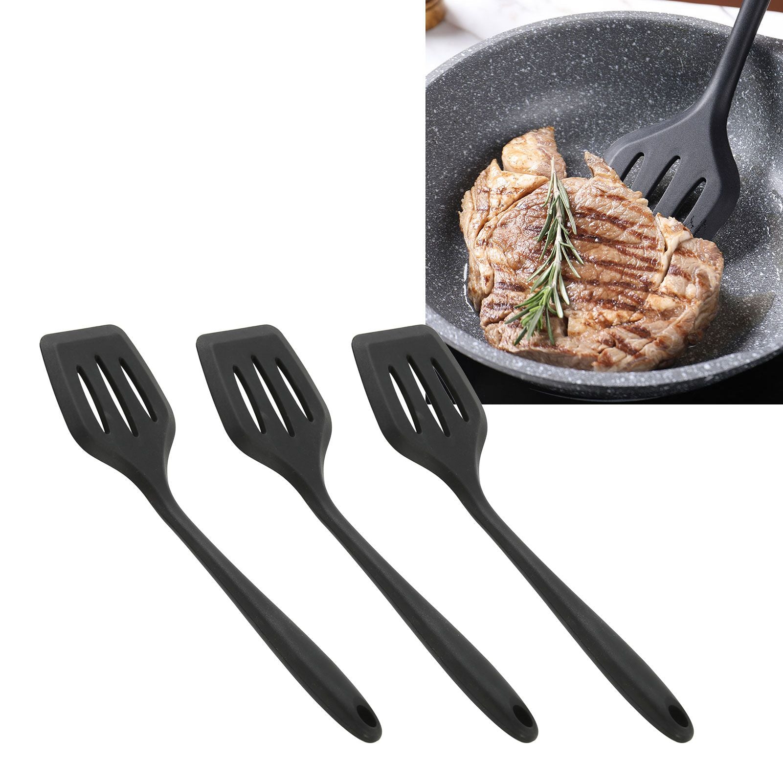 3Pcs Silicone Spatula Easy Cleaning Odorless Food Grade Silicone Slotted Turner Spatula Multifunctional V1294-YM0523-3118220053211