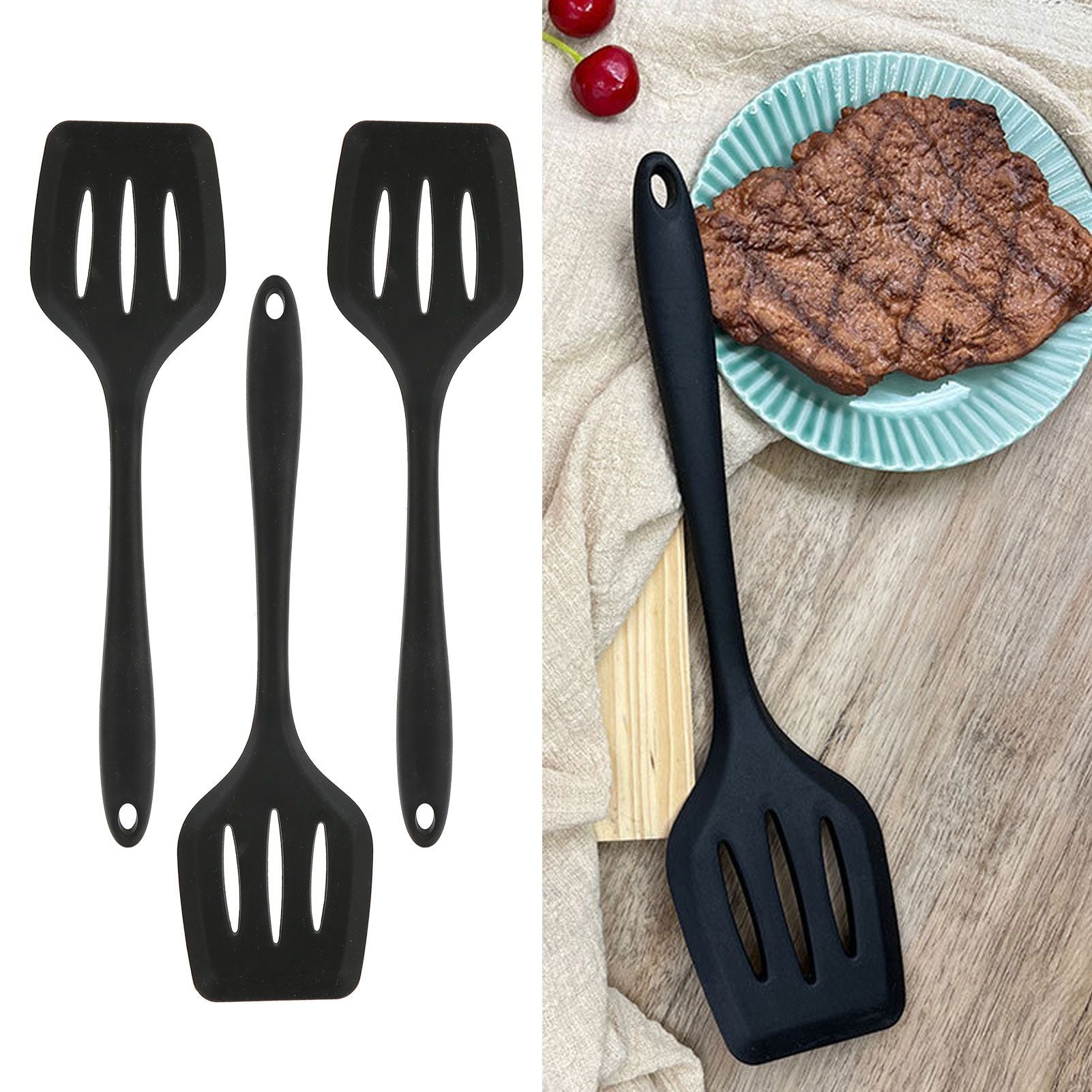 3Pcs Silicone Spatula Easy Cleaning Odorless Food Grade Silicone Slotted Turner Spatula Multifunctional V1294-YM0523-3118220053211
