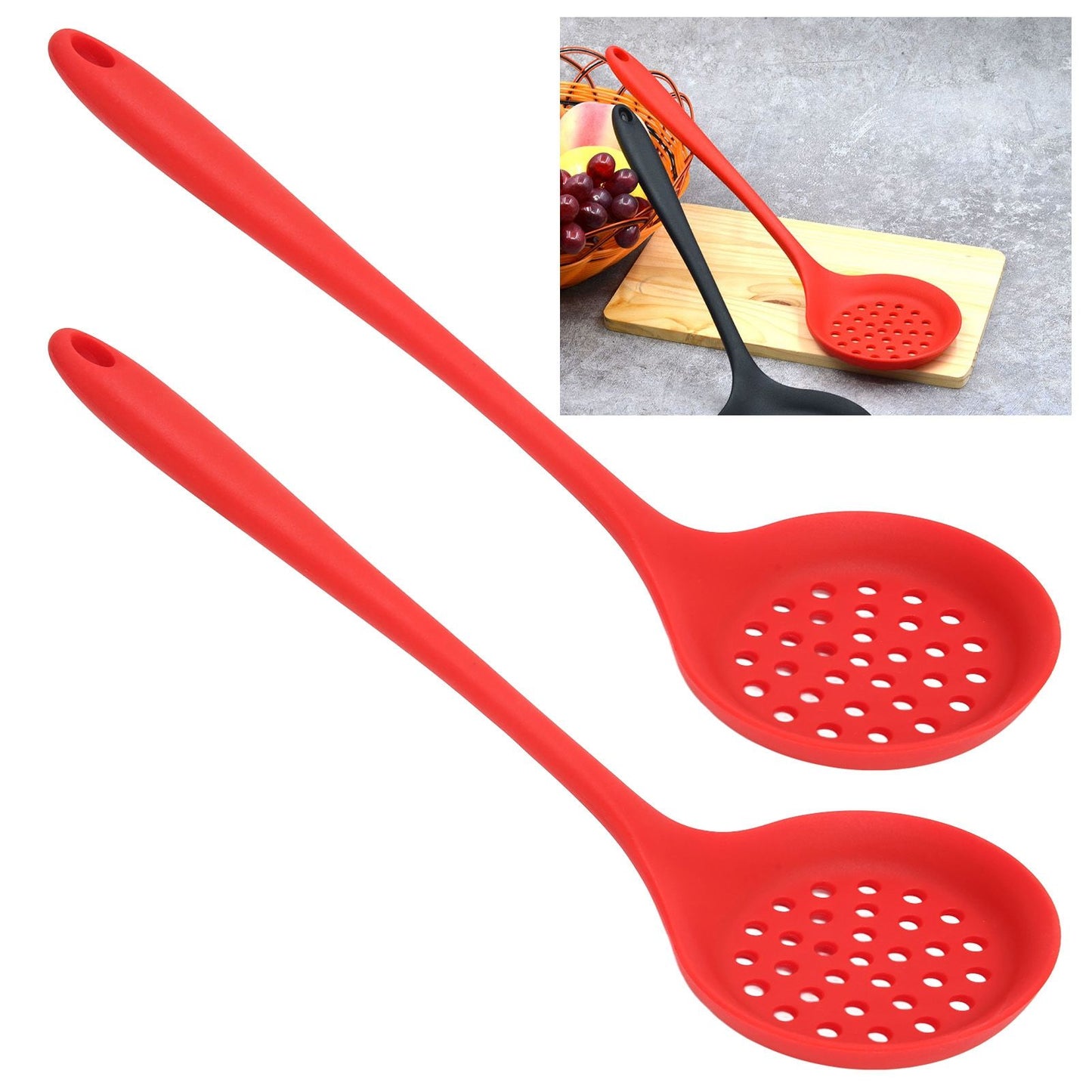 2Pcs Silicone Slotted Spoon Multifunction Soft Food Grade Silicone High Temperature Resistant Kitchen Ladle V1294-YM0523-3118220053411