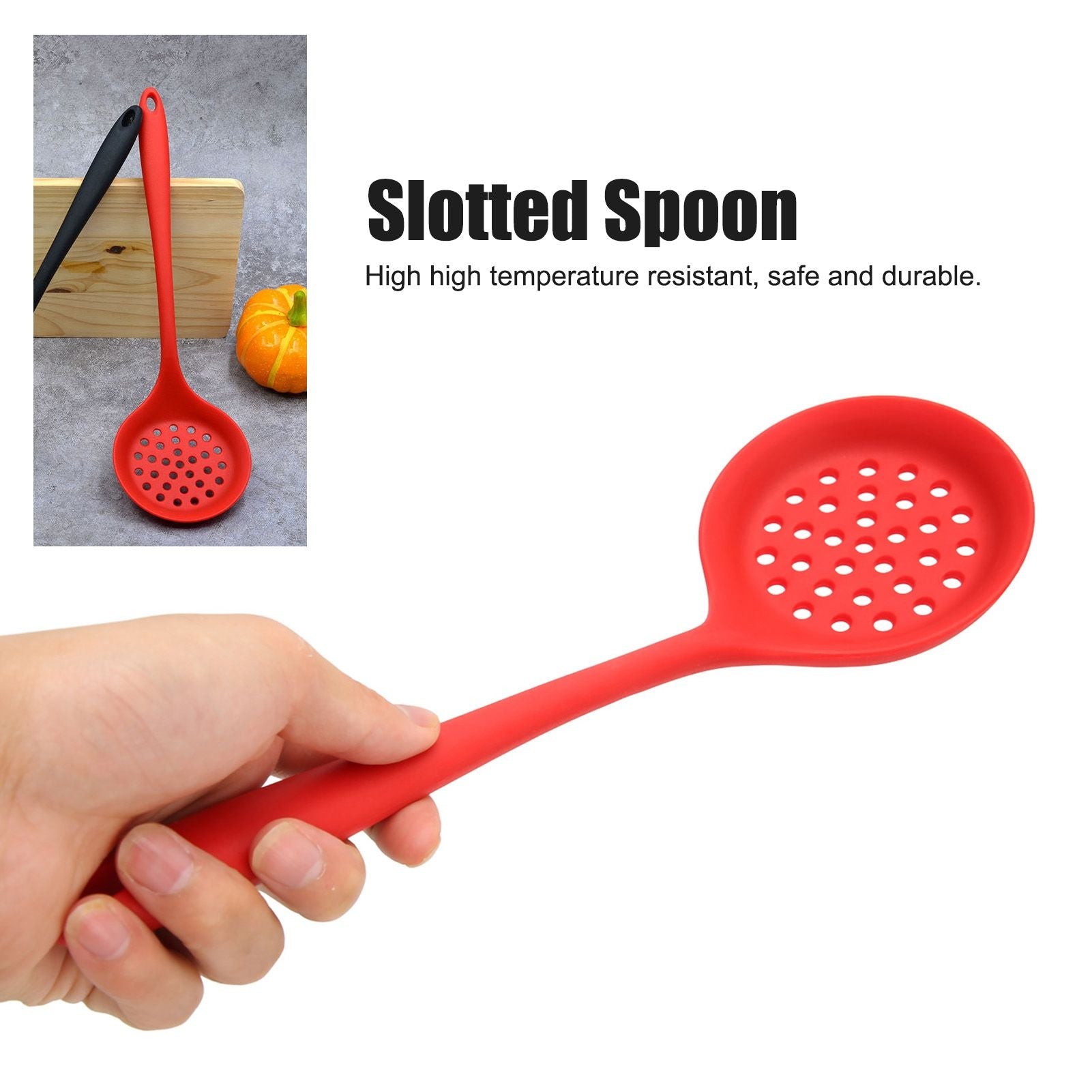 2Pcs Silicone Slotted Spoon Multifunction Soft Food Grade Silicone High Temperature Resistant Kitchen Ladle V1294-YM0523-3118220053411