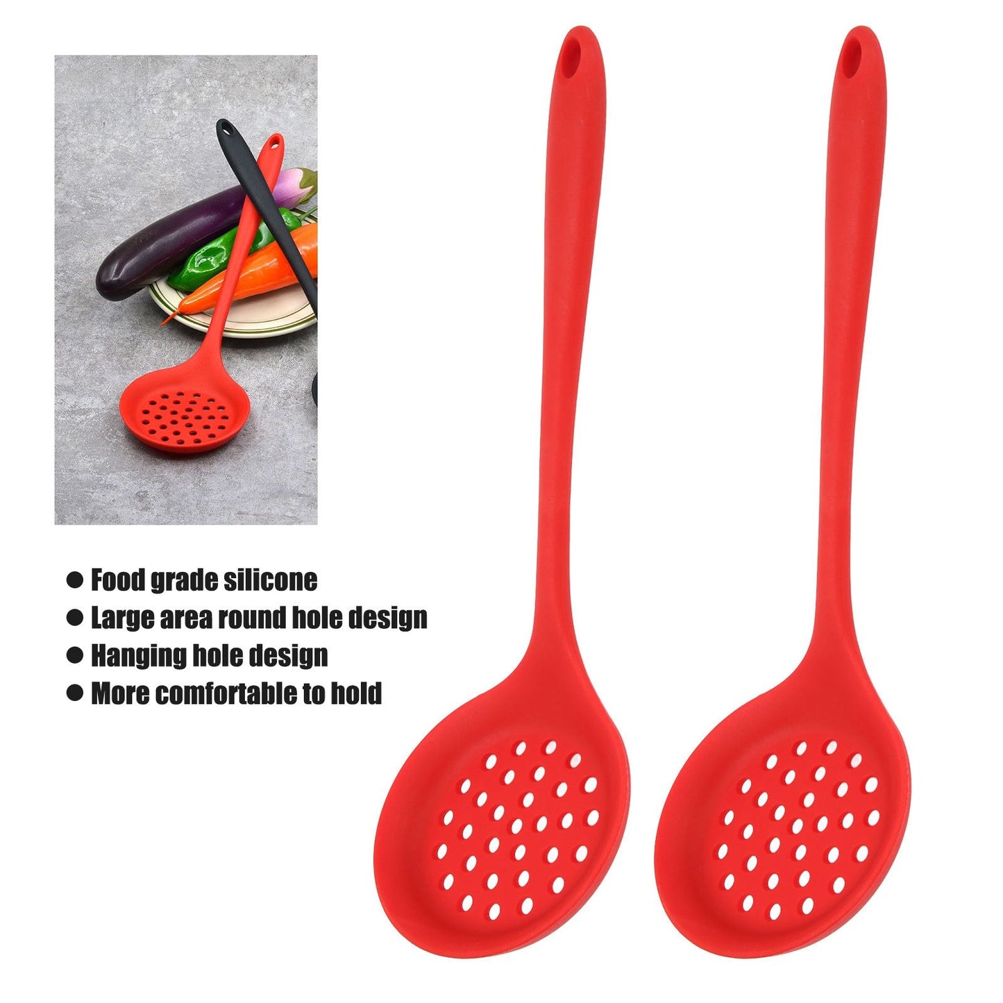 2Pcs Silicone Slotted Spoon Multifunction Soft Food Grade Silicone High Temperature Resistant Kitchen Ladle V1294-YM0523-3118220053411