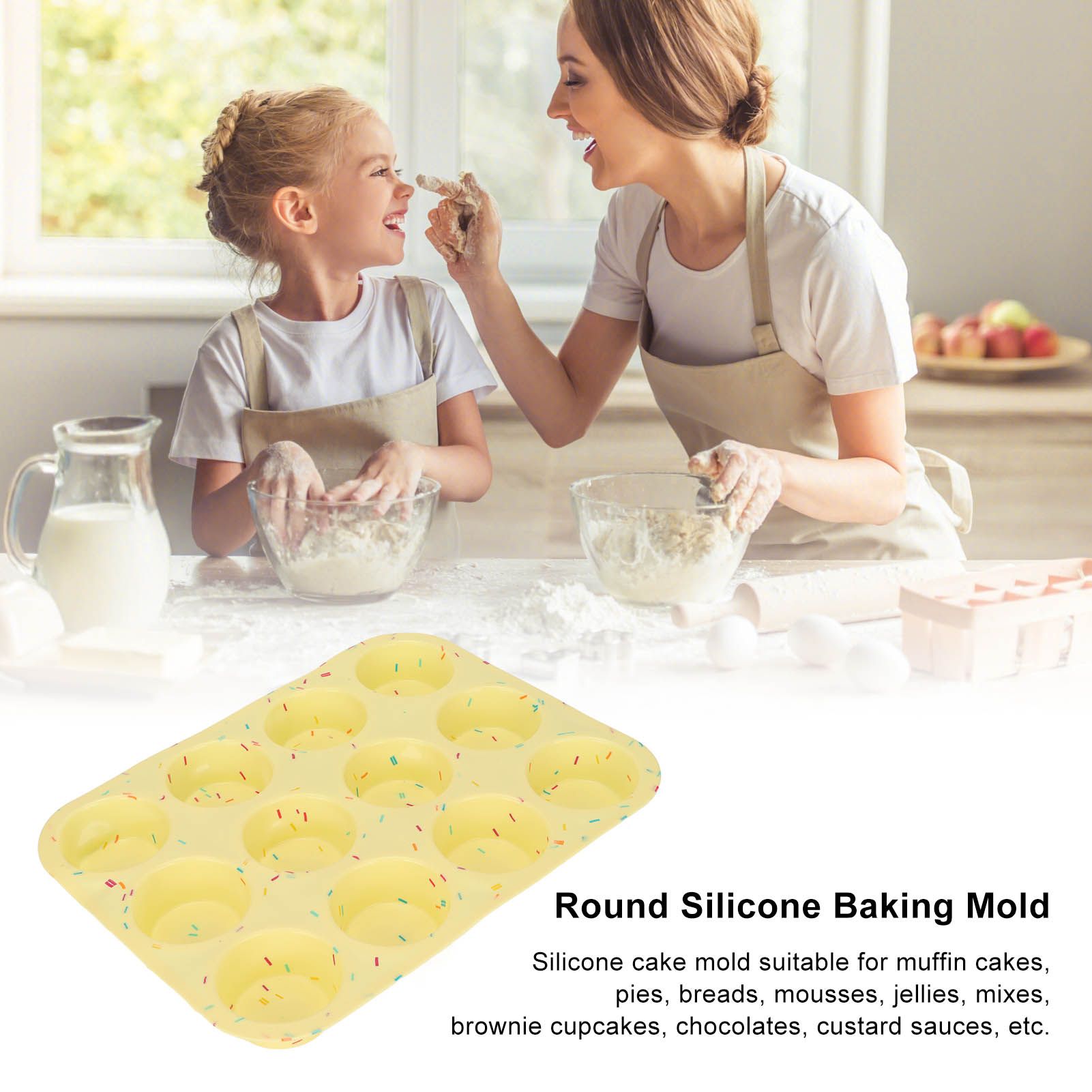 Silicone Baking Mold 12 Compartments Multipurpose Round Easter Egg Silicone Mold for Restaurant Kitchen V1294-YM0523-3118220054211