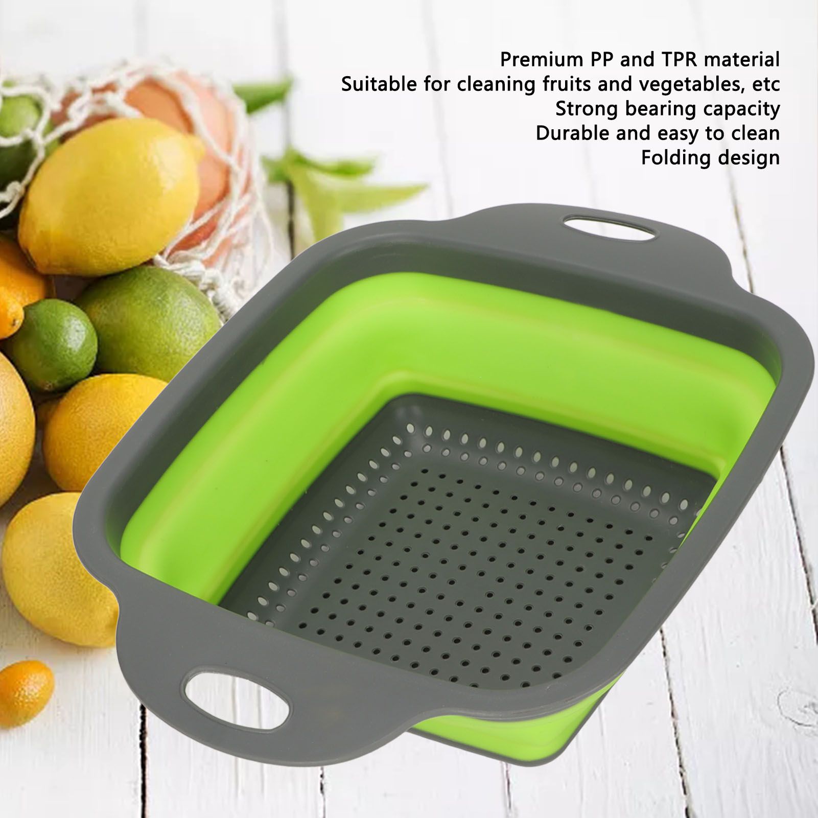 Folding Drain Basket Foldable Durable PP TPR Strong Bearing Draining Hole Vegetable Washing Basket for Fruit V1294-YM0523-3118220055511