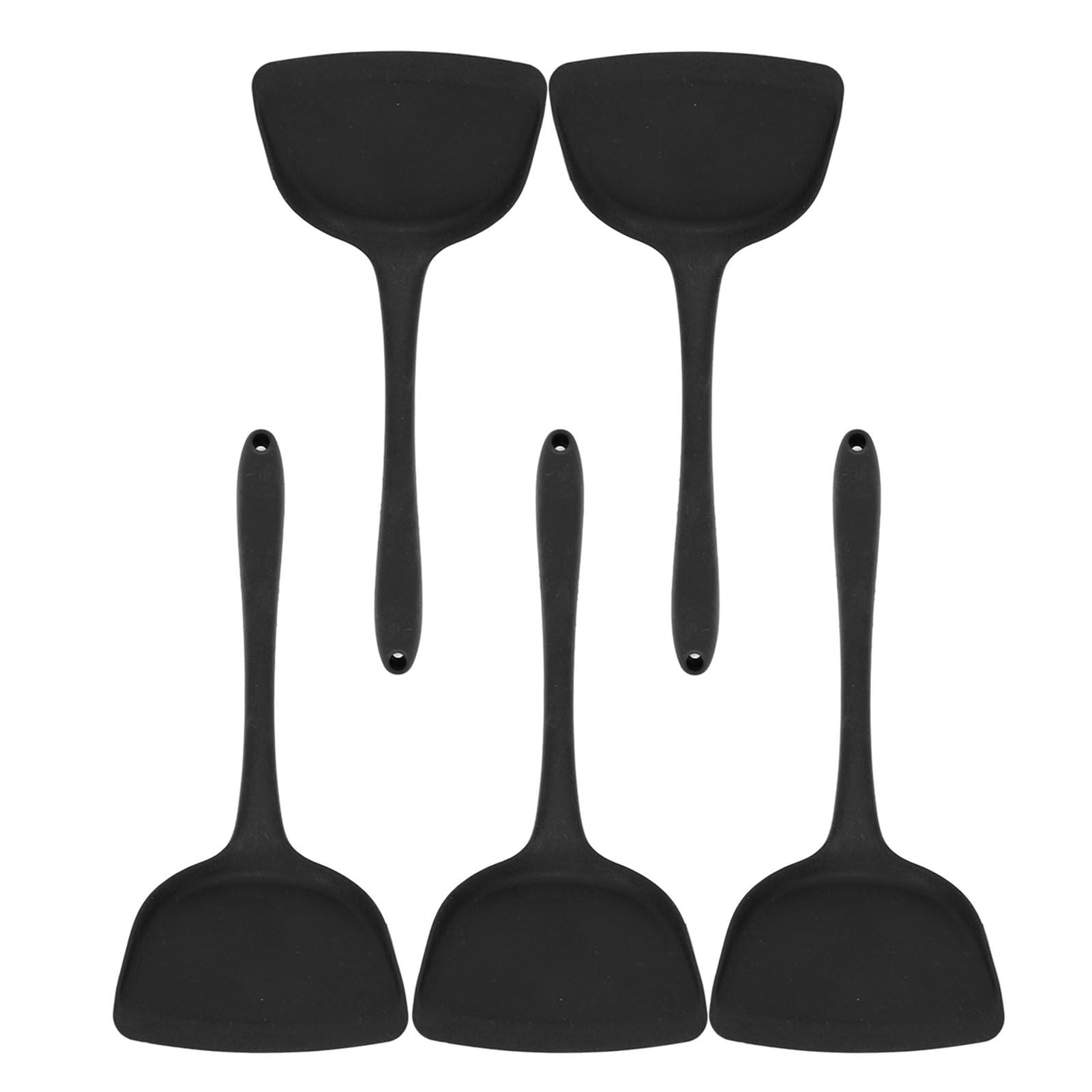 5Pcs Cooking Spatula with Hanging Hole Ergonomic Prevent Scalding Chinese Silicone Spatula for Kitchen Black V1294-YM0523-3118220058611