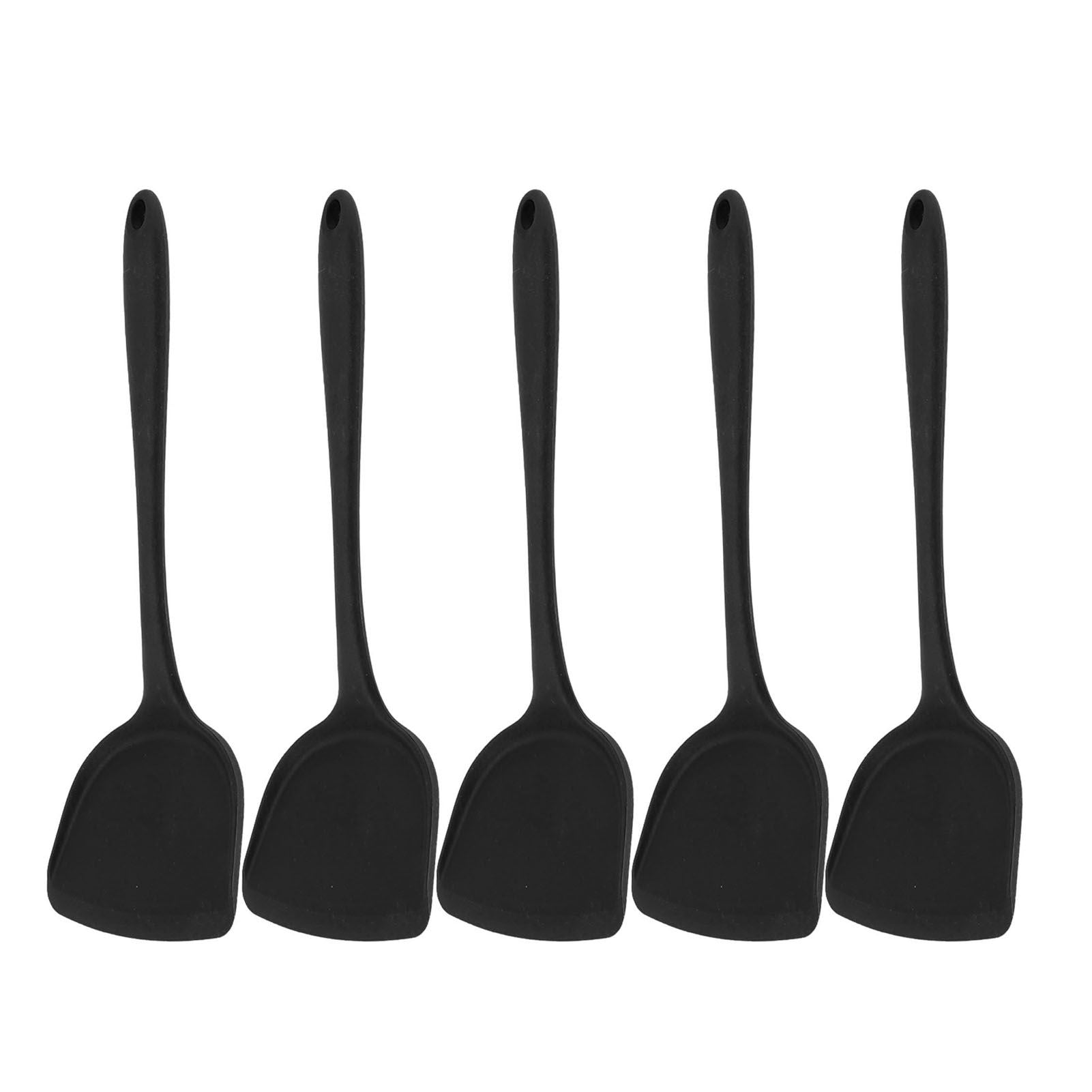 5Pcs Cooking Spatula with Hanging Hole Ergonomic Prevent Scalding Chinese Silicone Spatula for Kitchen Black V1294-YM0523-3118220058611