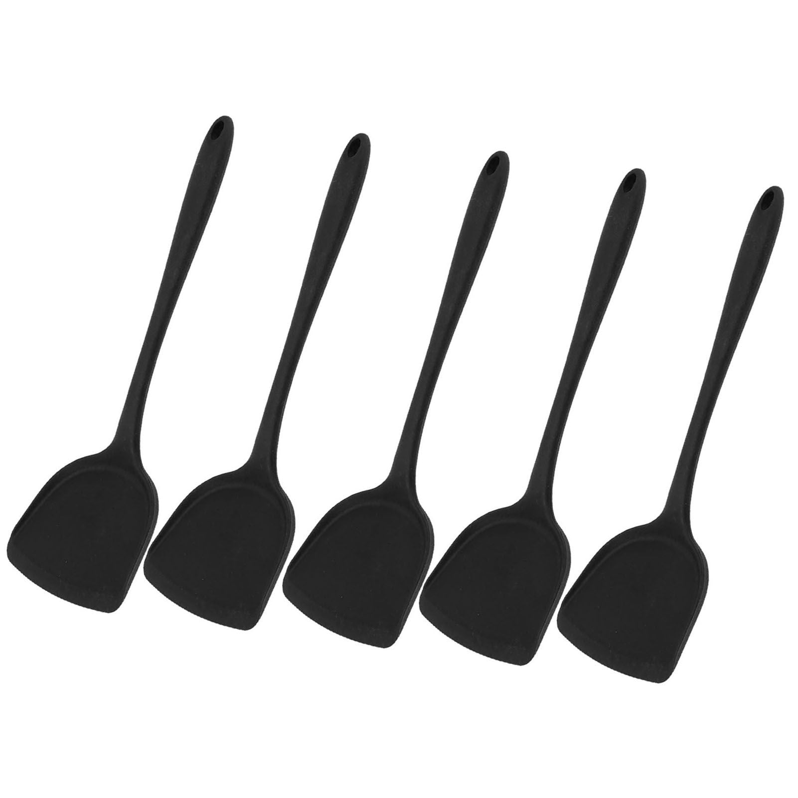 5Pcs Cooking Spatula with Hanging Hole Ergonomic Prevent Scalding Chinese Silicone Spatula for Kitchen Black V1294-YM0523-3118220058611