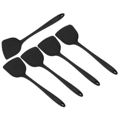 5Pcs Cooking Spatula with Hanging Hole Ergonomic Prevent Scalding Chinese Silicone Spatula for Kitchen Black V1294-YM0523-3118220058611