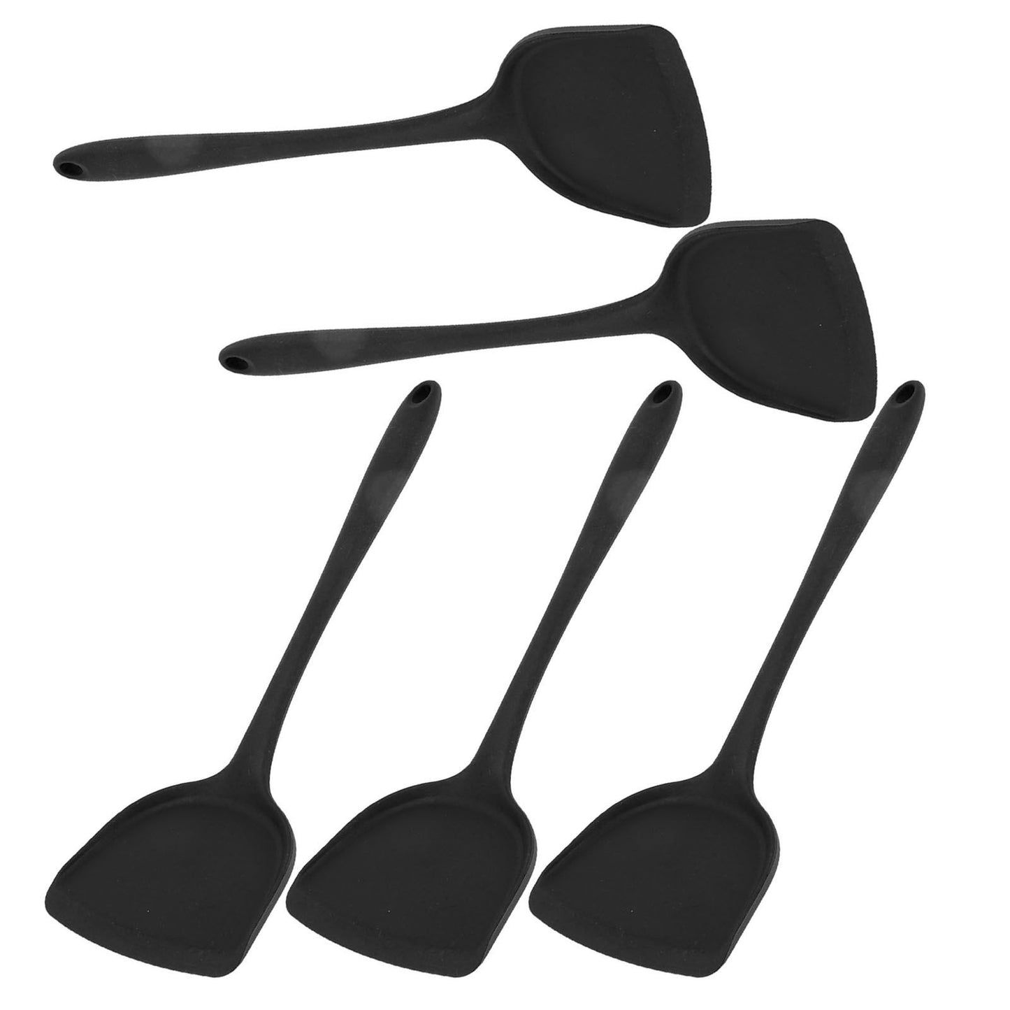 5Pcs Cooking Spatula with Hanging Hole Ergonomic Prevent Scalding Chinese Silicone Spatula for Kitchen Black V1294-YM0523-3118220058611