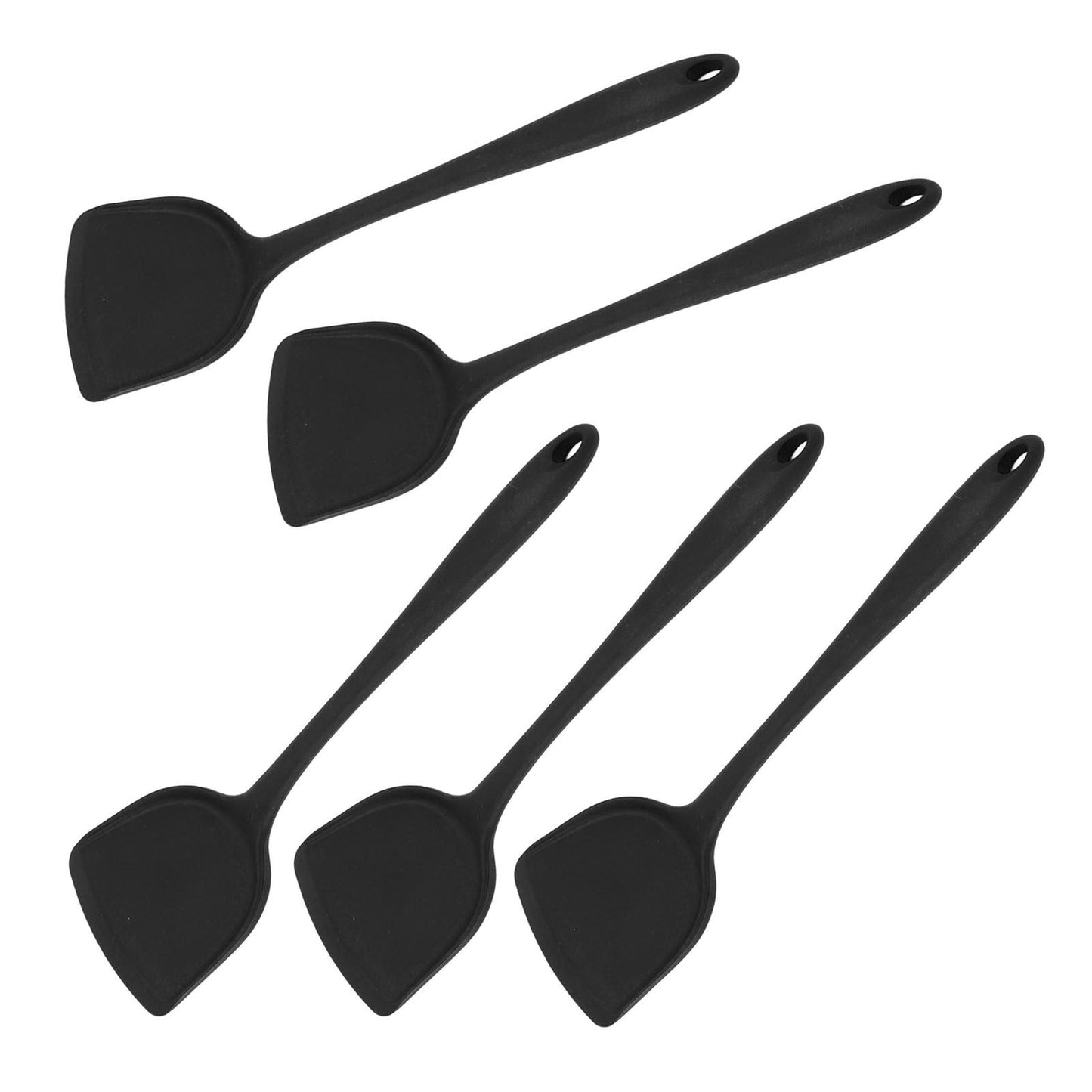 5Pcs Cooking Spatula with Hanging Hole Ergonomic Prevent Scalding Chinese Silicone Spatula for Kitchen Black V1294-YM0523-3118220058611