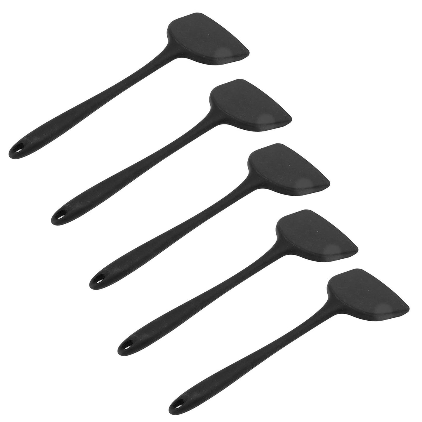 5Pcs Cooking Spatula with Hanging Hole Ergonomic Prevent Scalding Chinese Silicone Spatula for Kitchen Black V1294-YM0523-3118220058611