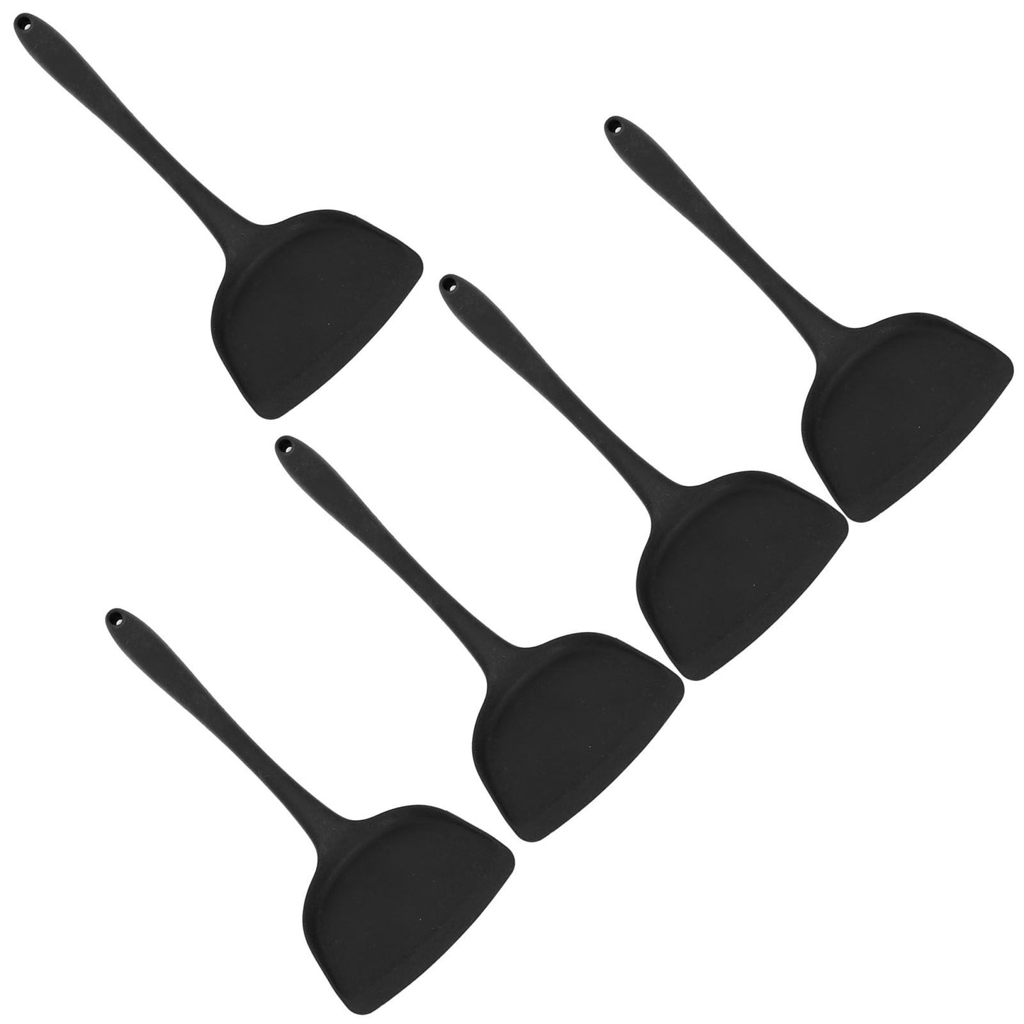 5Pcs Cooking Spatula with Hanging Hole Ergonomic Prevent Scalding Chinese Silicone Spatula for Kitchen Black V1294-YM0523-3118220058611