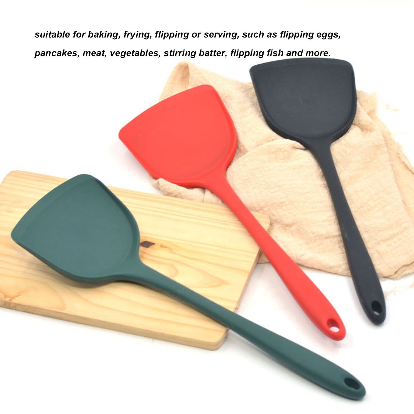 5Pcs Cooking Spatula with Hanging Hole Ergonomic Prevent Scalding Chinese Silicone Spatula for Kitchen Black V1294-YM0523-3118220058611