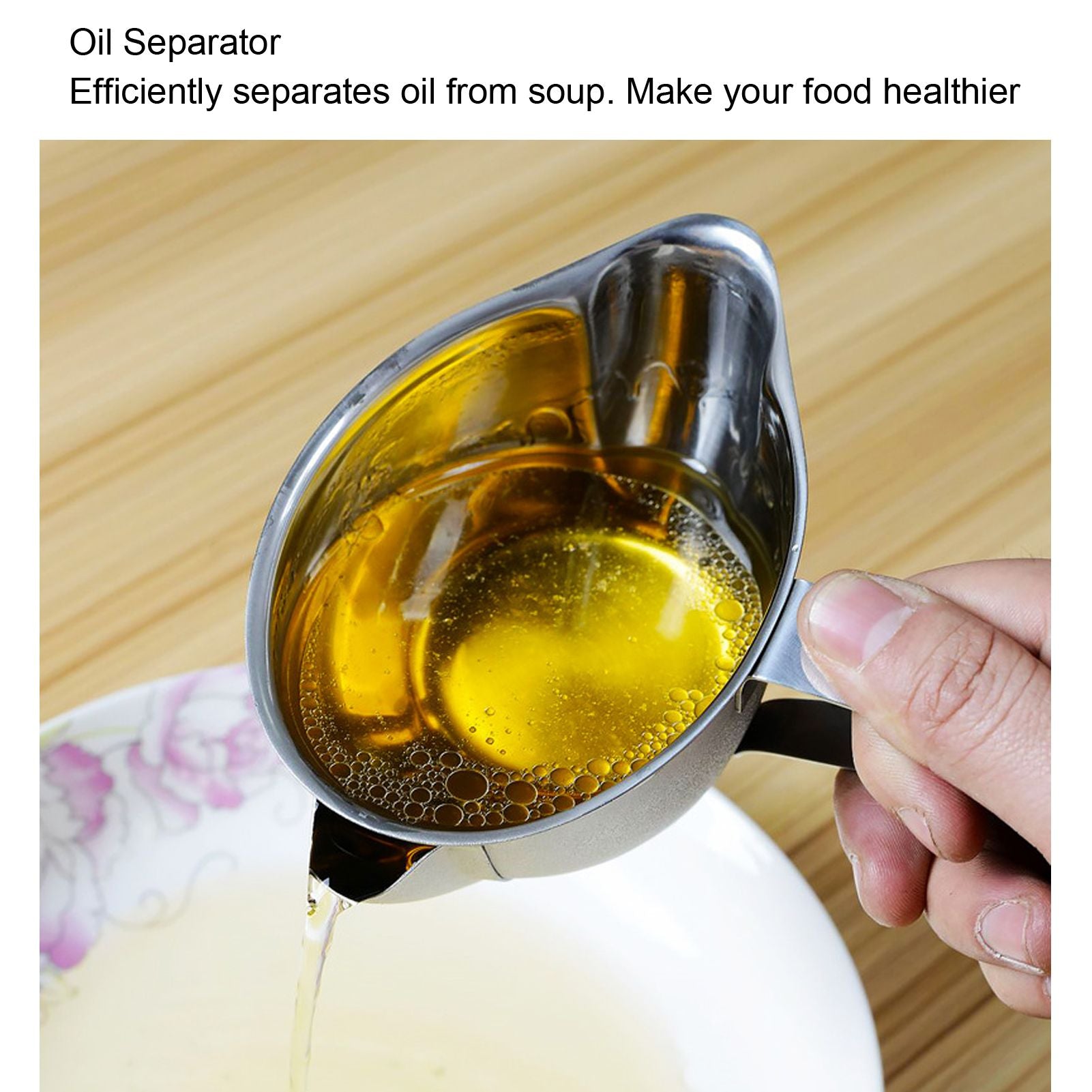 304 Stainless Steel Oil Fat Filter Baby Soup Oil Water Separator Fat Separator Kitchen Gadgets V1294-YM0523-3118220063111