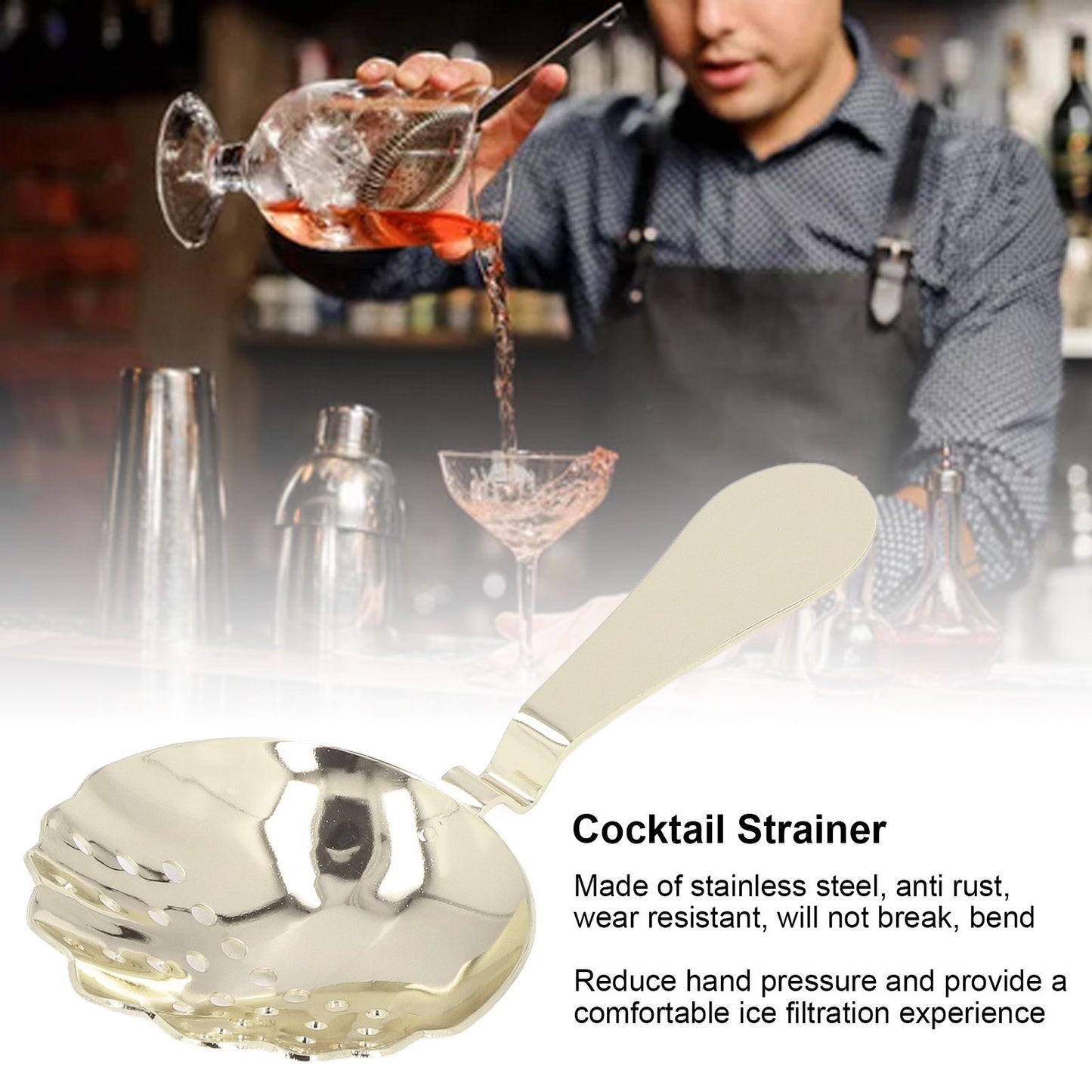 Cocktail Strainer Anti Rust Efficient Filtering Stainless Steel Strainer Bar Tool for Home Mini Bars Clubs V1294-YM0523-3118220066612