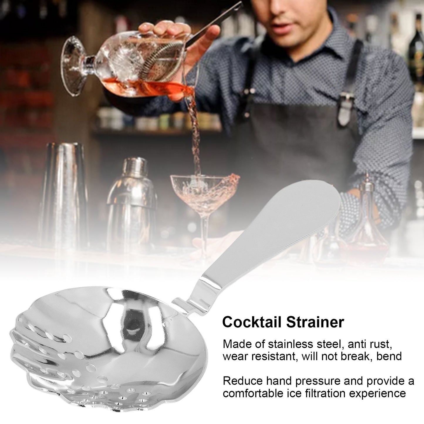 Cocktail Strainer Anti Rust Efficient Filtering Stainless Steel Strainer Bar Tool for Home Mini Bars Clubs V1294-YM0523-3118220066614