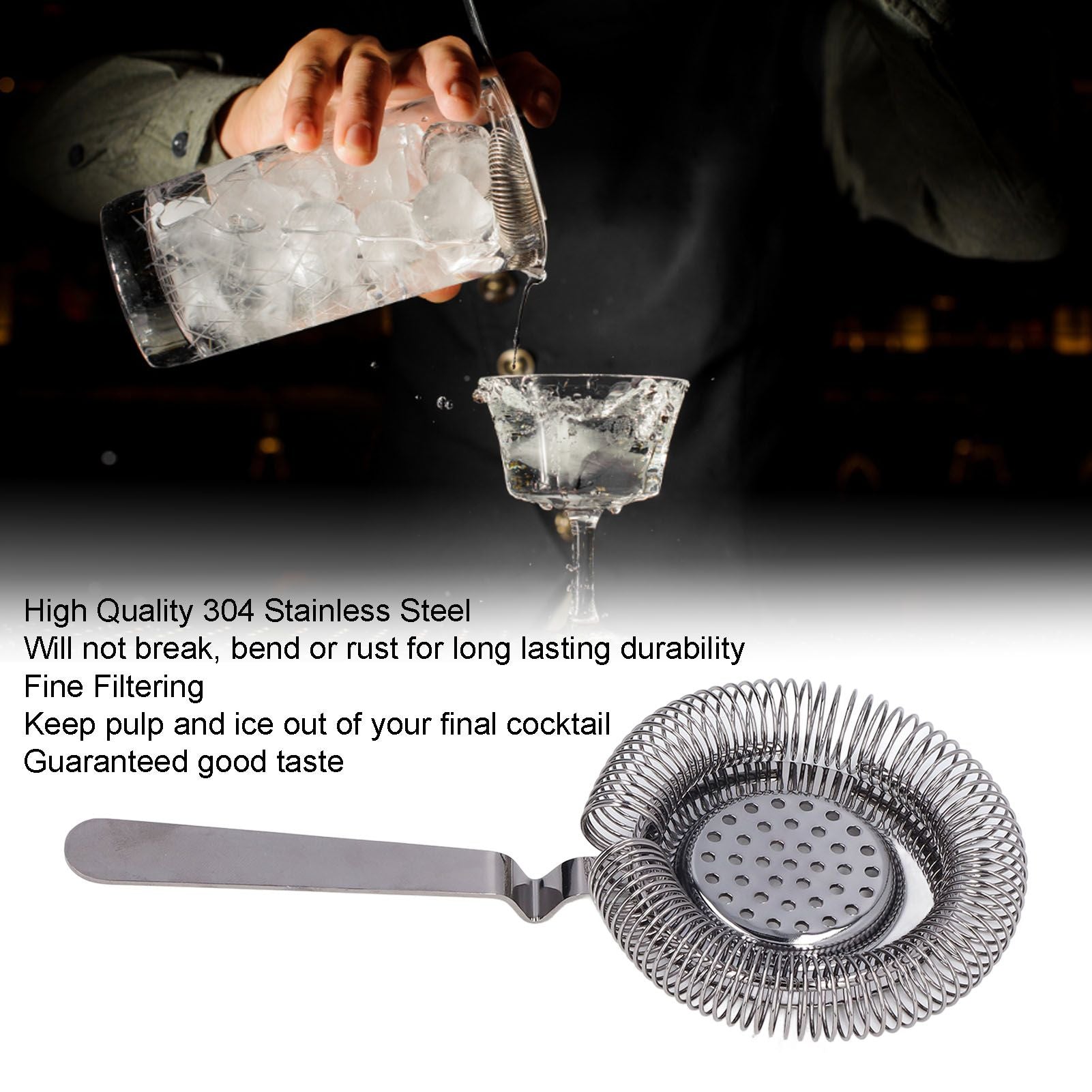 Bar Strainer Fine Filtering Professional Stainless Steel Cocktail Strainer for Bartending Restaurant Party V1294-YM0523-3118220067311