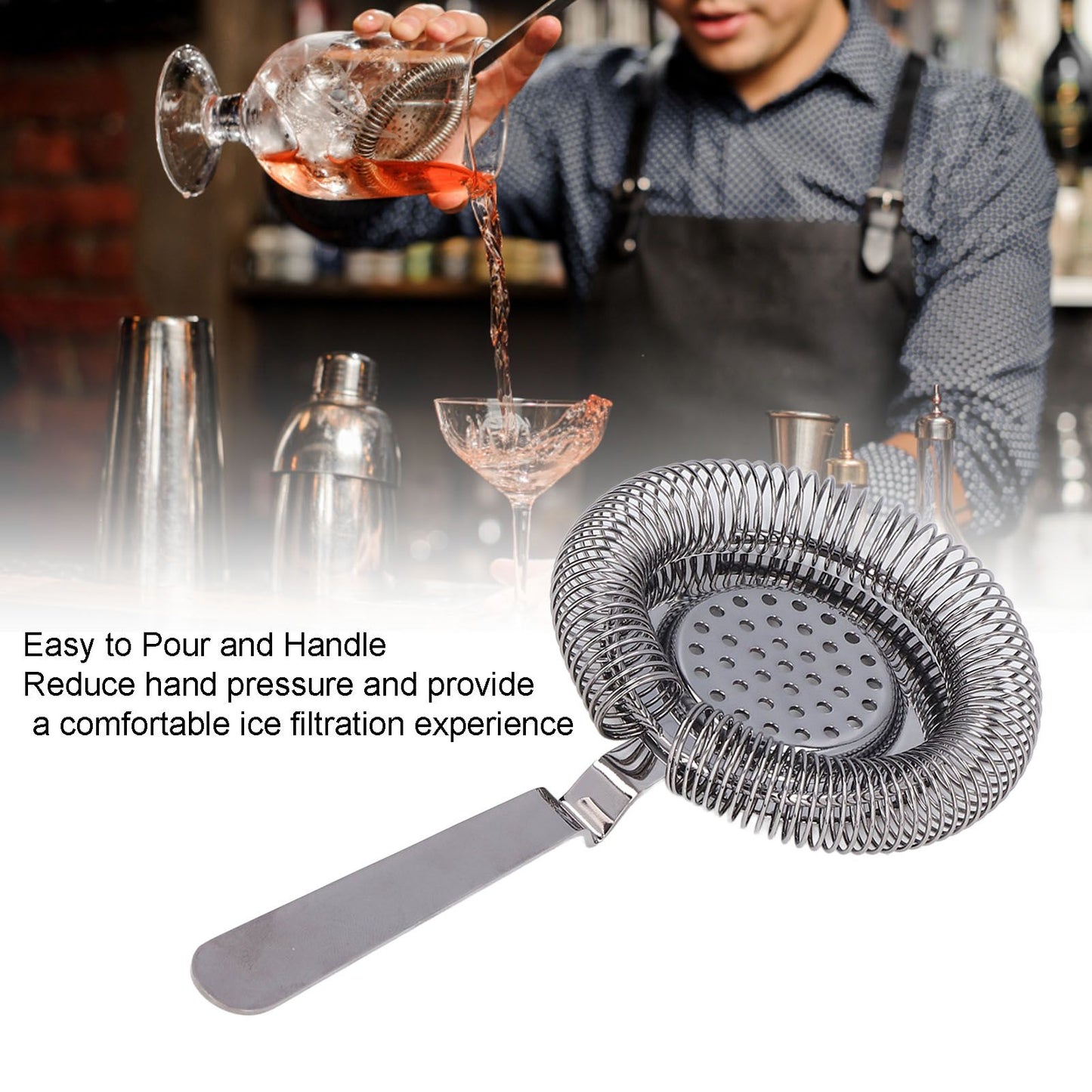 Bar Strainer Fine Filtering Professional Stainless Steel Cocktail Strainer for Bartending Restaurant Party V1294-YM0523-3118220067311