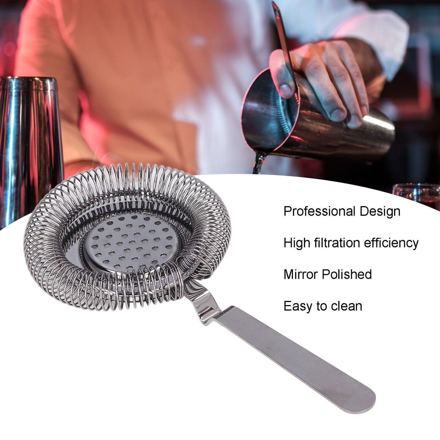 Bar Strainer Fine Filtering Professional Stainless Steel Cocktail Strainer for Bartending Restaurant Party V1294-YM0523-3118220067311