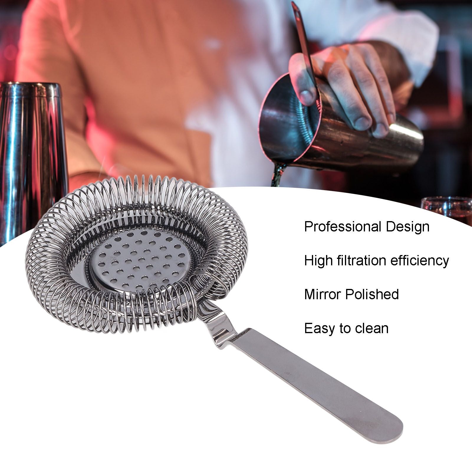 Bar Strainer Fine Filtering Professional Stainless Steel Cocktail Strainer for Bartending Restaurant Party V1294-YM0523-3118220067311