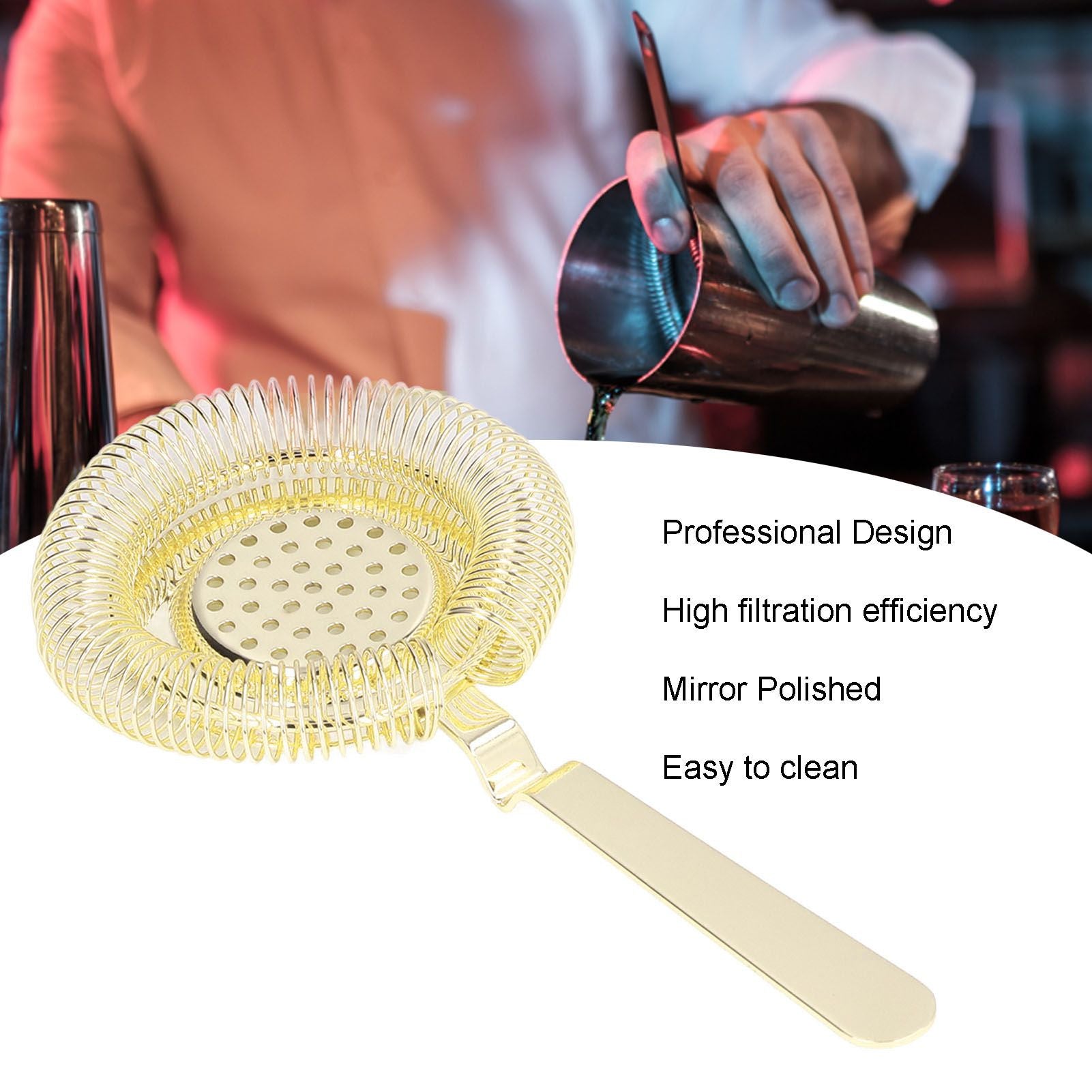 Bar Strainer Fine Filtering Professional Stainless Steel Cocktail Strainer for Bartending Restaurant Party V1294-YM0523-3118220067312