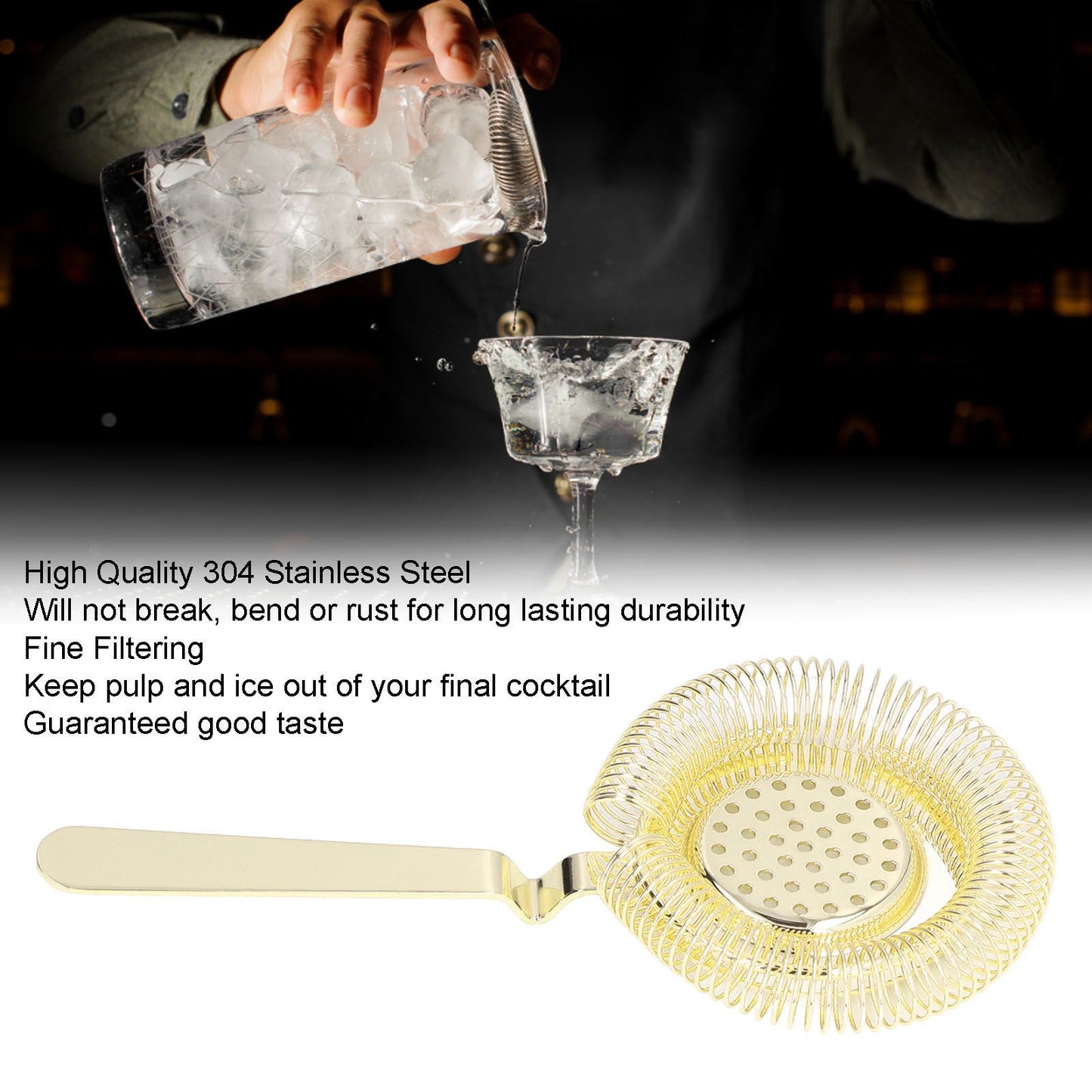 Bar Strainer Fine Filtering Professional Stainless Steel Cocktail Strainer for Bartending Restaurant Party V1294-YM0523-3118220067312