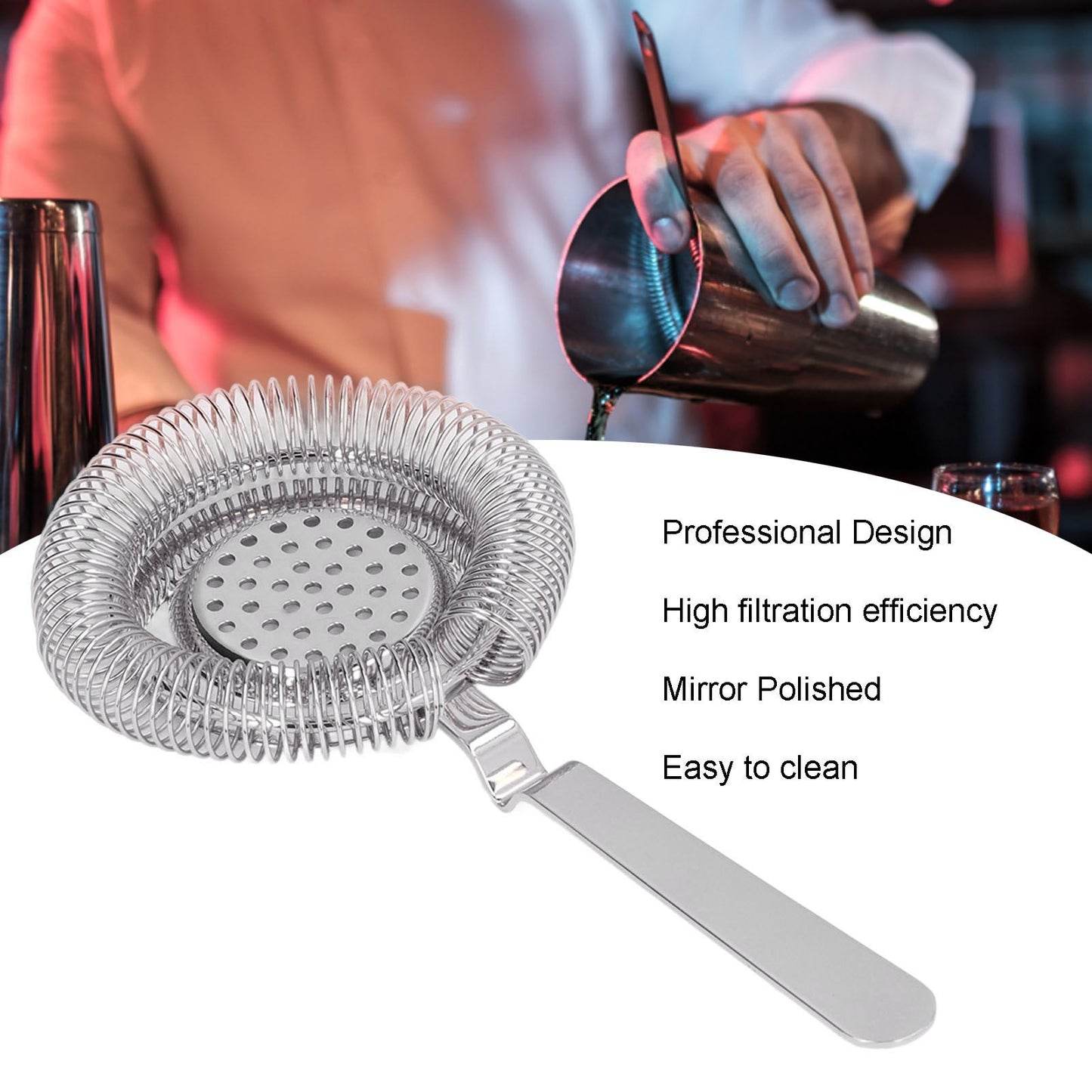 Bar Strainer Fine Filtering Professional Stainless Steel Cocktail Strainer for Bartending Restaurant Party V1294-YM0523-3118220067314
