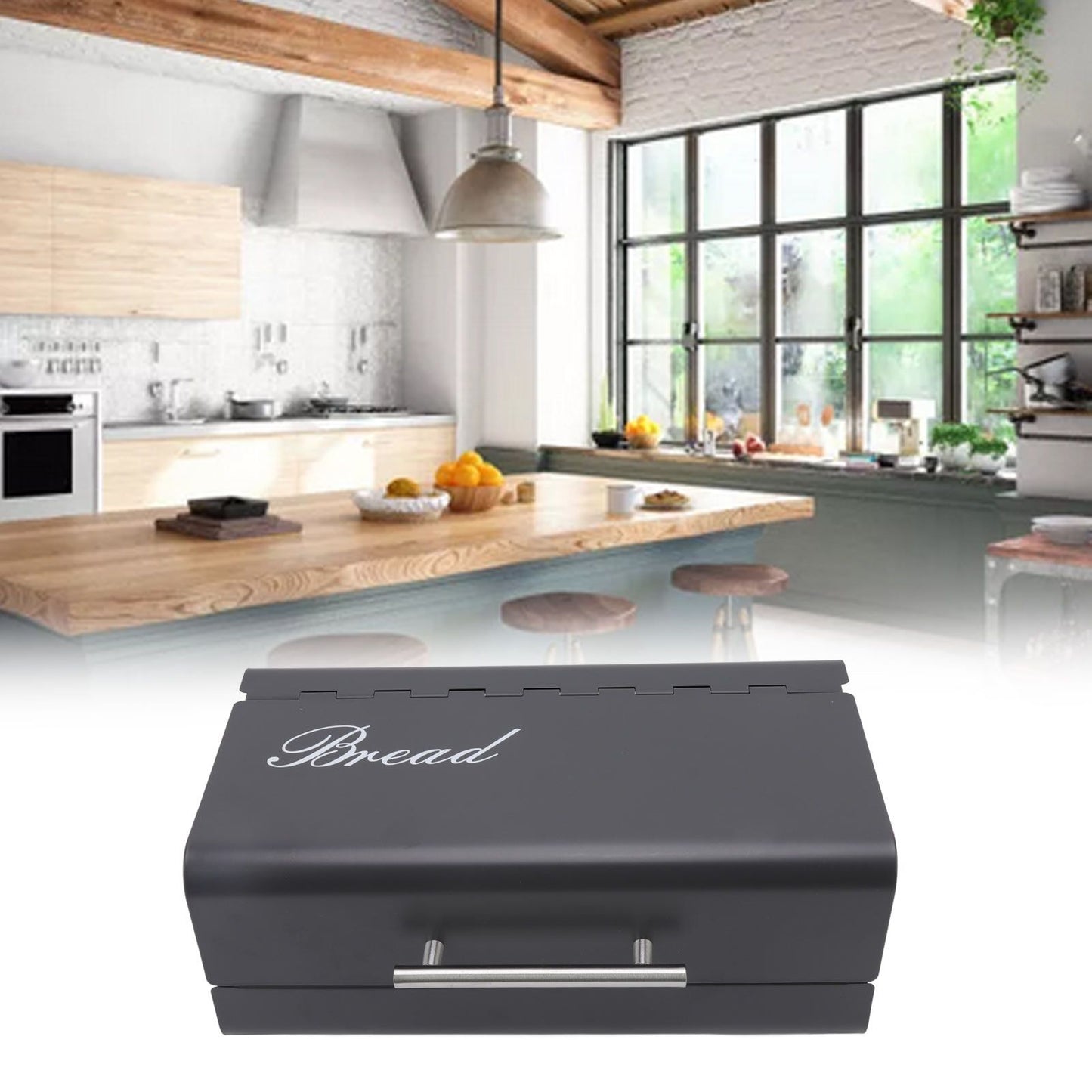 Bread Bin Large Capacity Save Countertop Space Bread Storage Container with Clamshell Door for Home Kitchen V1294-YM0523-3118220067411