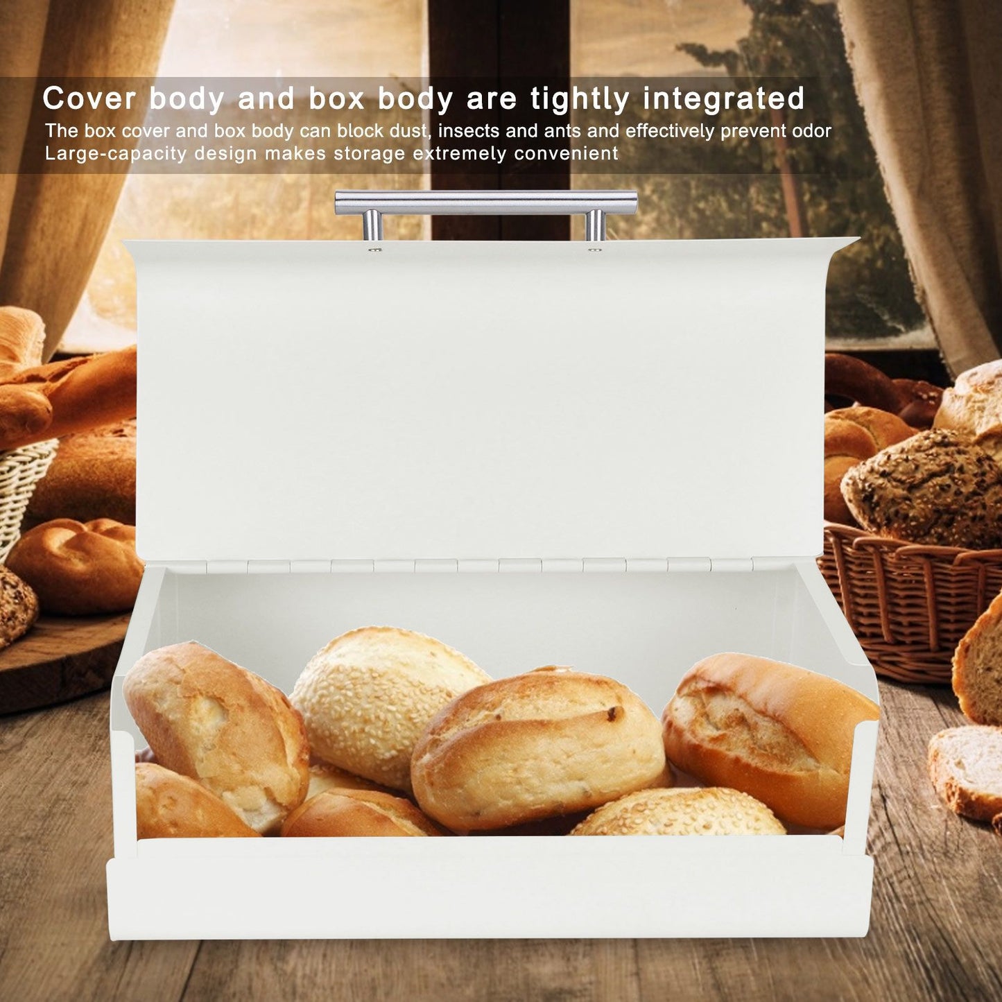 Bread Bin Large Capacity Save Countertop Space Bread Storage Container with Clamshell Door for Home Kitchen V1294-YM0523-3118220067412