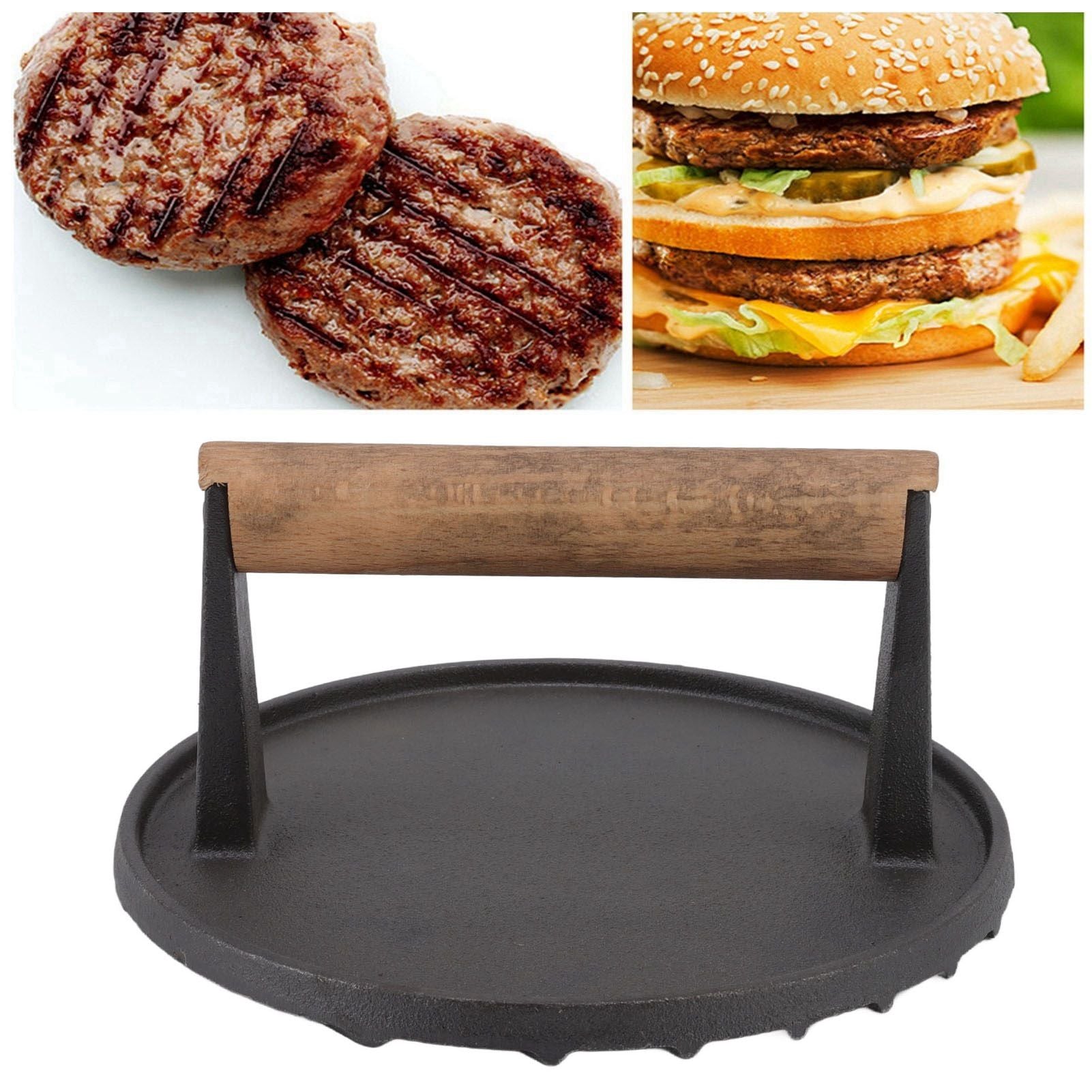 Cast Iron Grill Press Round Heavy Duty 3 Lbs Prevent Scalding Burger Press with Handle for Kitchen V1294-YM0523-3118220068911