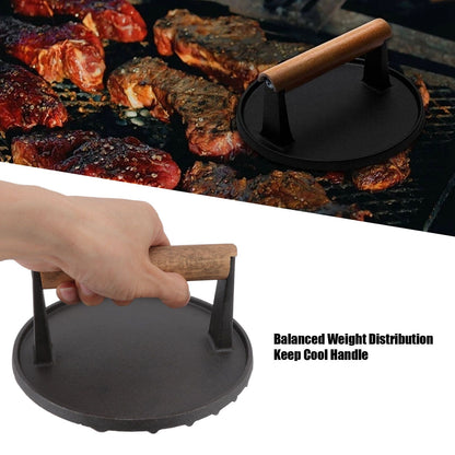 Cast Iron Grill Press Round Heavy Duty 3 Lbs Prevent Scalding Burger Press with Handle for Kitchen V1294-YM0523-3118220068911