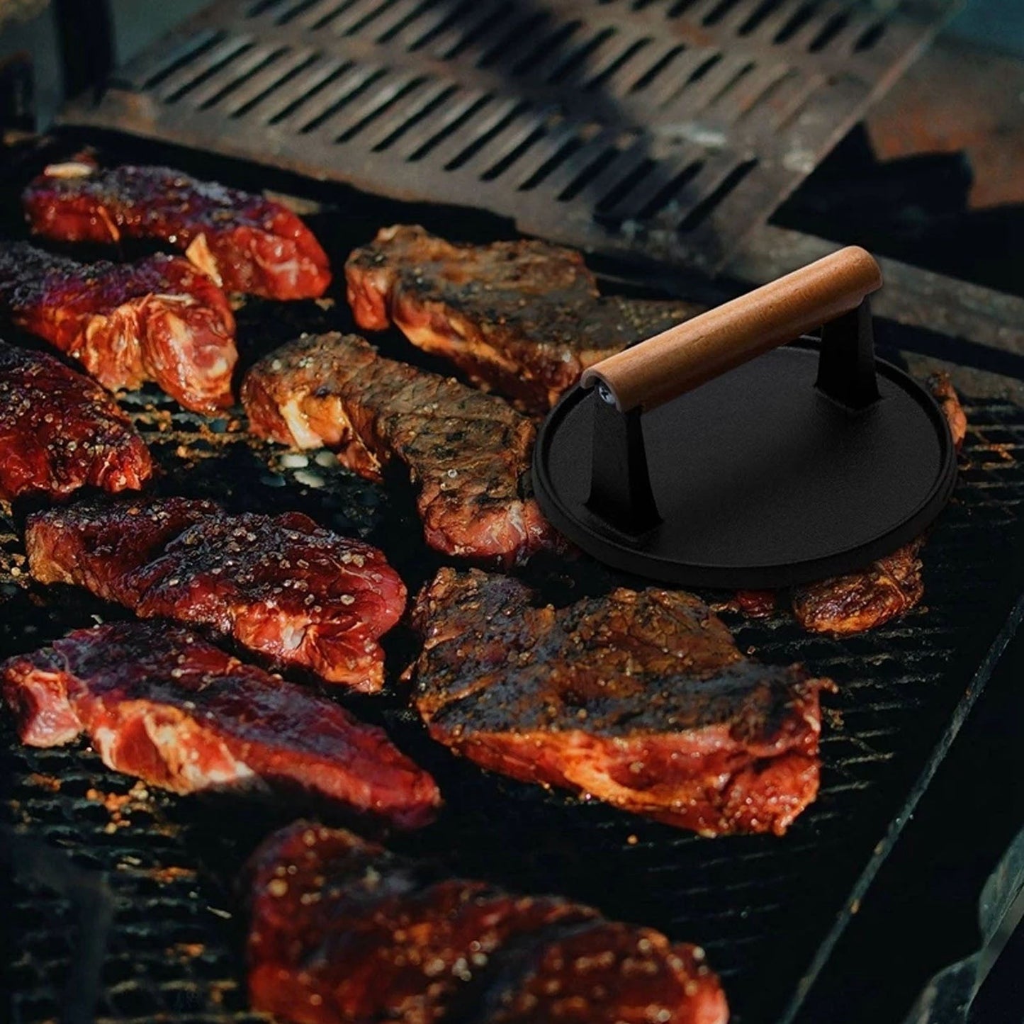 Cast Iron Grill Press Round Heavy Duty 3 Lbs Prevent Scalding Burger Press with Handle for Kitchen V1294-YM0523-3118220068911