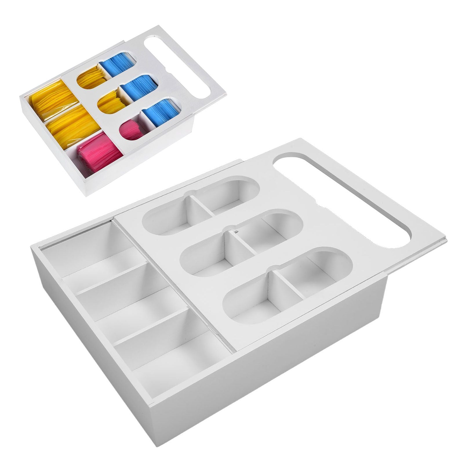 Food Storage Bag Container Bamboo Polished Finish Drawer Design Food Bag Storage Box for Kitchen Home White V1294-YM0523-3118220069212