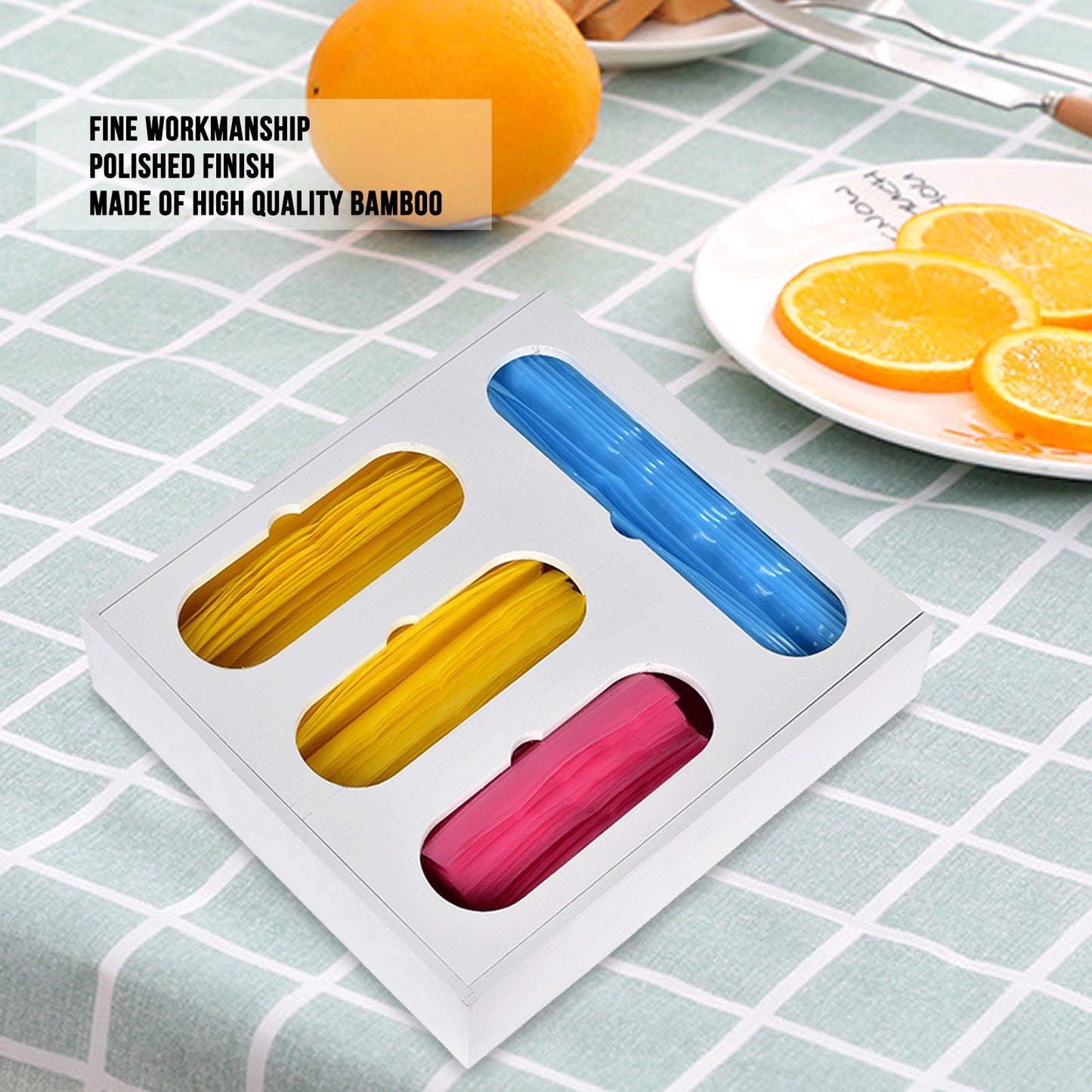 Food Storage Bag Container Bamboo Polished Finish Drawer Design Food Bag Storage Box for Kitchen Home White V1294-YM0523-3118220069212