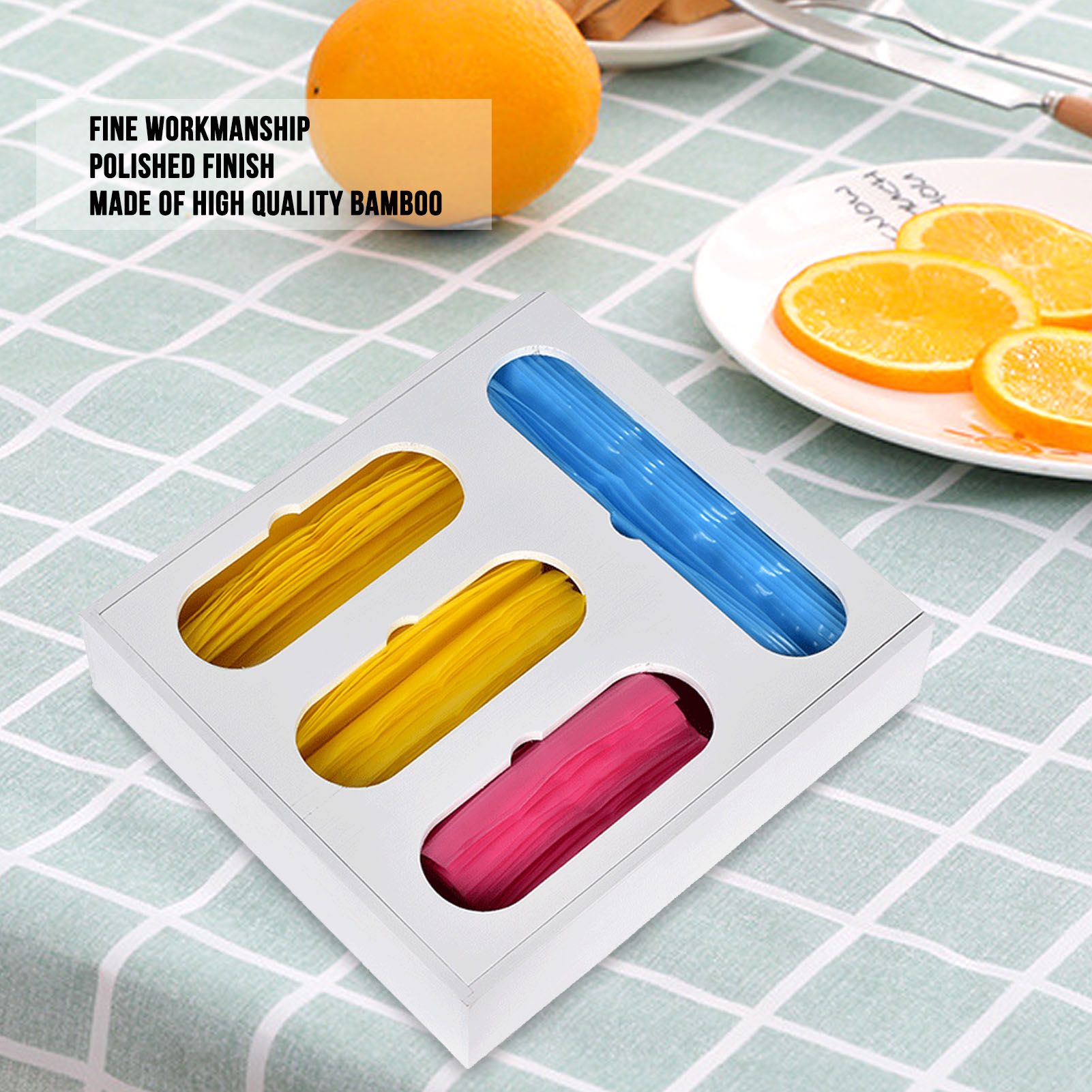 Food Storage Bag Container Bamboo Polished Finish Drawer Design Food Bag Storage Box for Kitchen Home White V1294-YM0523-3118220069212