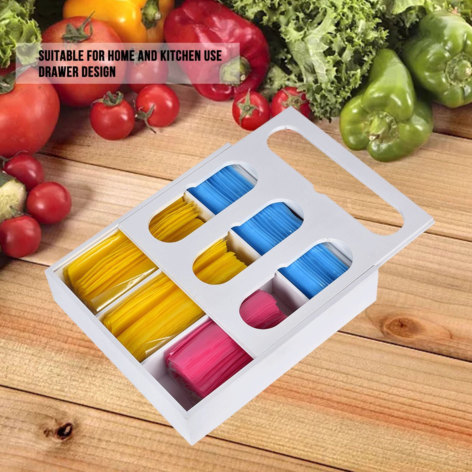 Food Storage Bag Container Bamboo Polished Finish Drawer Design Food Bag Storage Box for Kitchen Home White V1294-YM0523-3118220069212