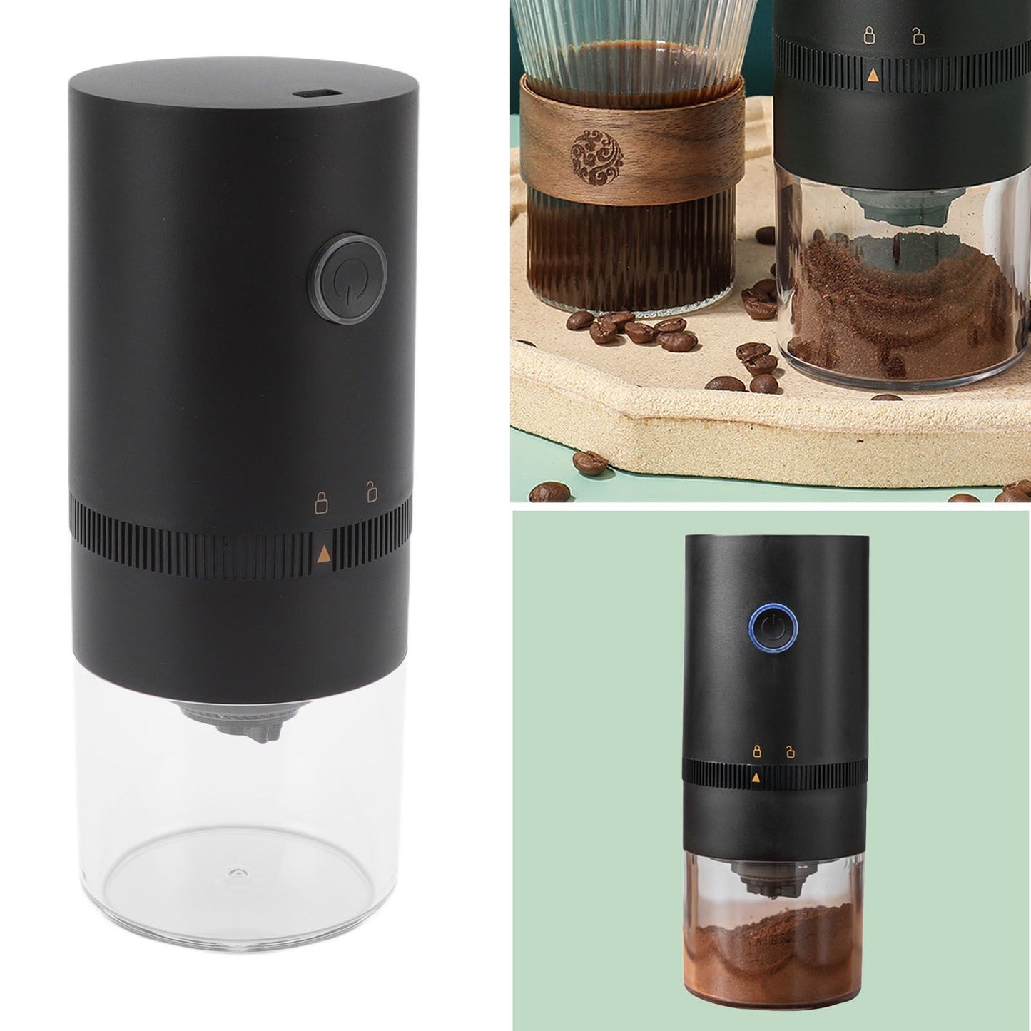 Electric Coffee Grinder USB Charging Black Simple Operation Coffee Bean Grinder for Home Camping Travel 3.7V V1294-YM0523-3118220071011