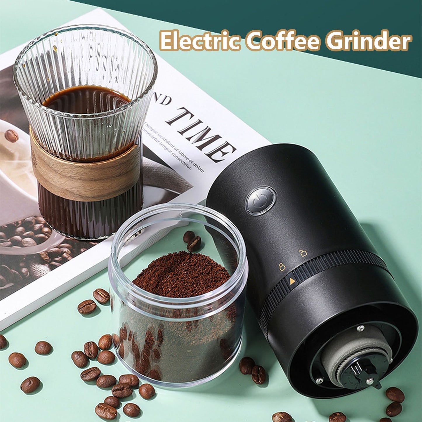 Electric Coffee Grinder USB Charging Black Simple Operation Coffee Bean Grinder for Home Camping Travel 3.7V V1294-YM0523-3118220071011