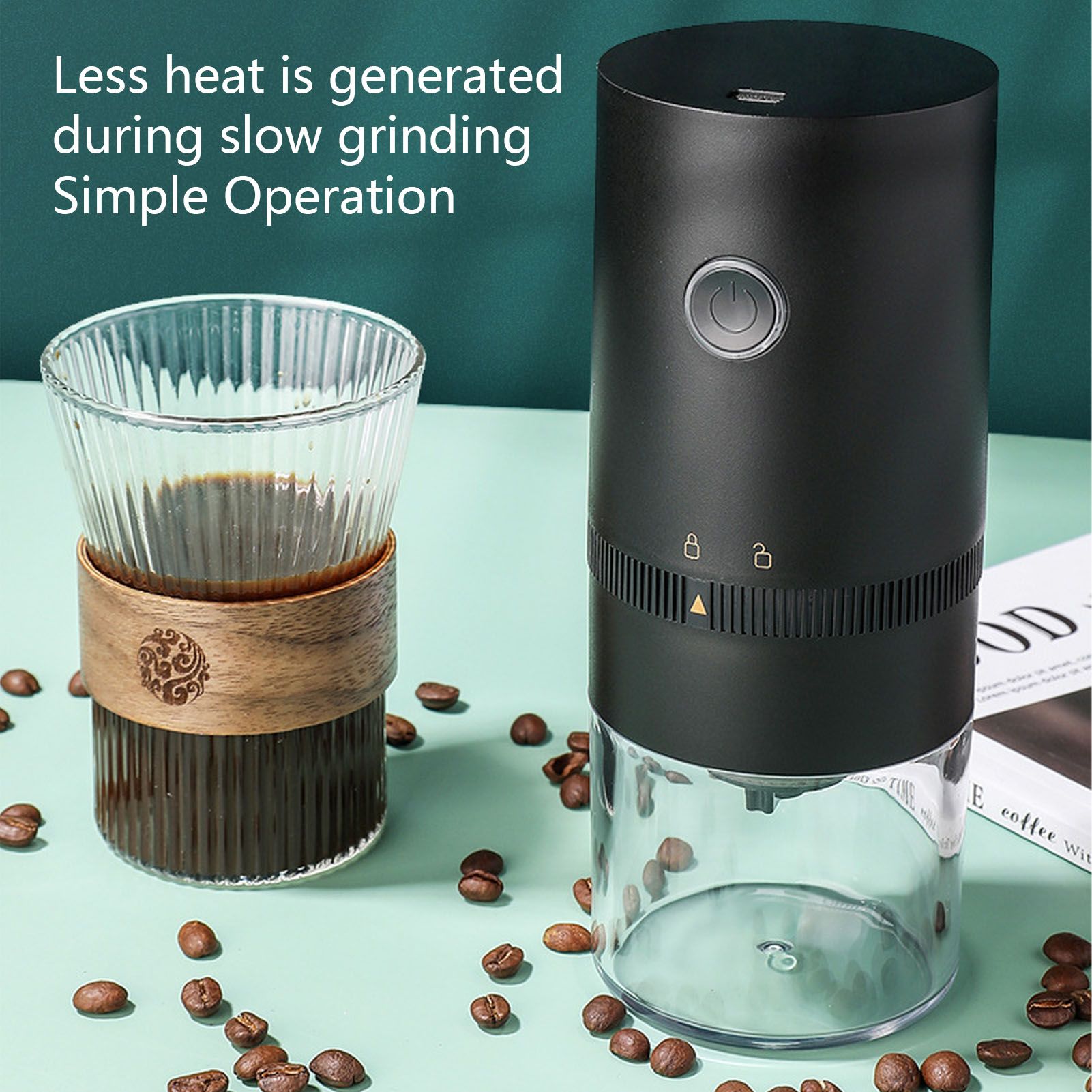 Electric Coffee Grinder USB Charging Black Simple Operation Coffee Bean Grinder for Home Camping Travel 3.7V V1294-YM0523-3118220071011