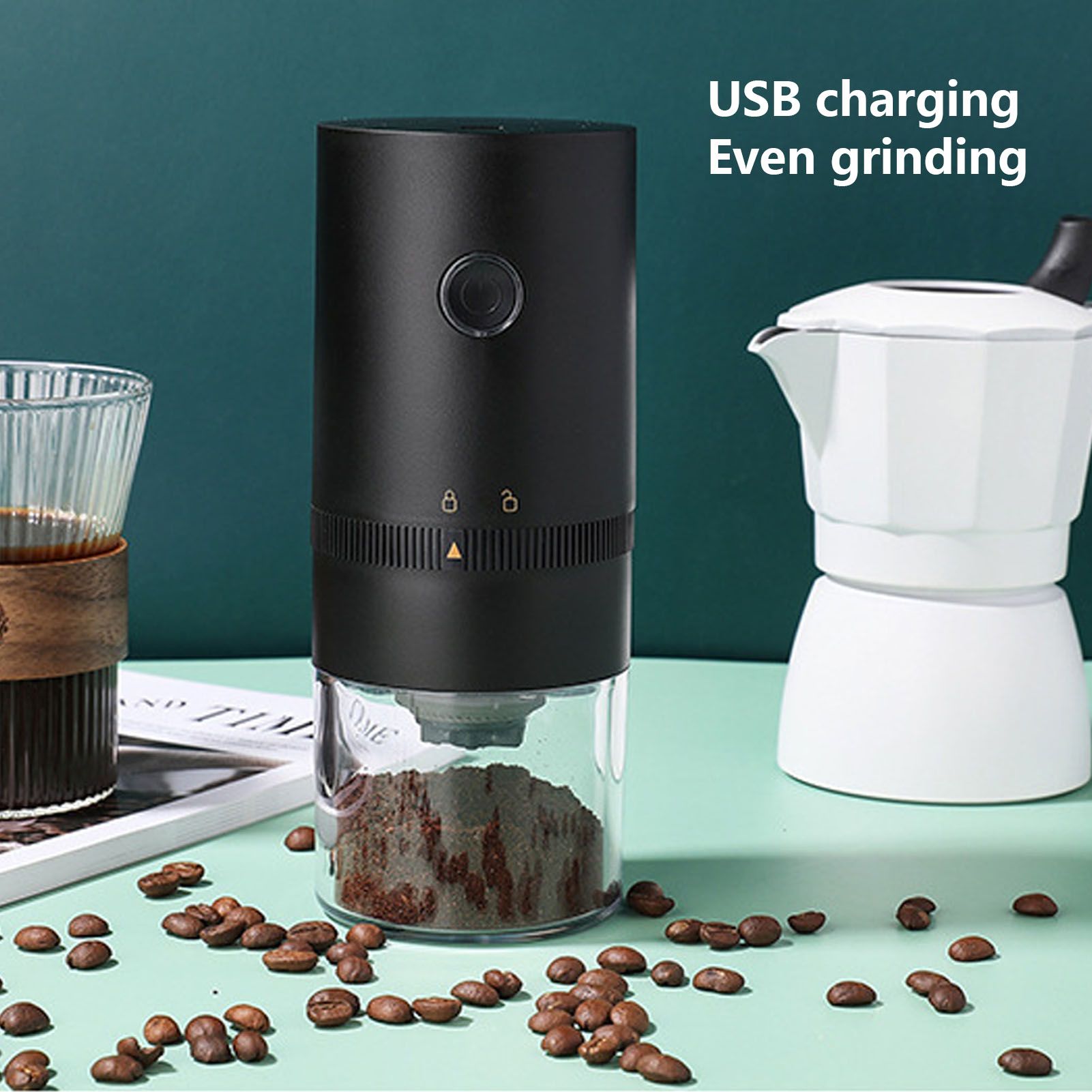 Electric Coffee Grinder USB Charging Black Simple Operation Coffee Bean Grinder for Home Camping Travel 3.7V V1294-YM0523-3118220071011