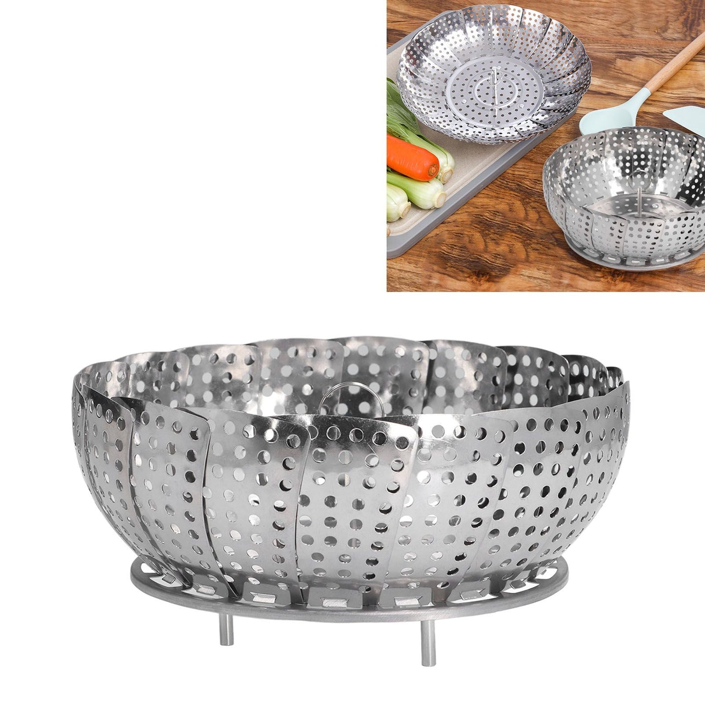 Steaming Plate Detachable Handle Design Retractable Stainless Steel Corrosion Resistant Food Steaming Tray V1294-YM0523-3118220073611