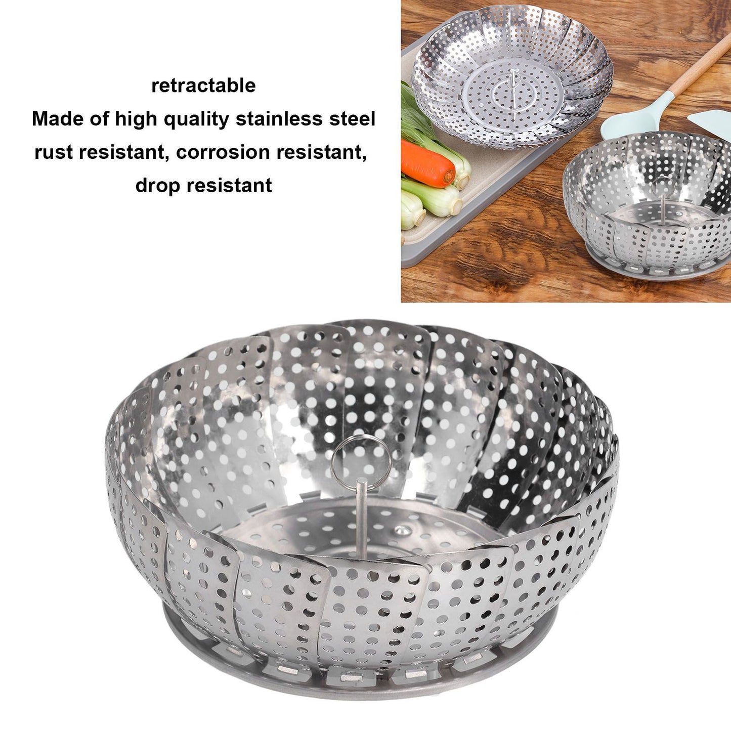 Steaming Plate Detachable Handle Design Retractable Stainless Steel Corrosion Resistant Food Steaming Tray V1294-YM0523-3118220073611