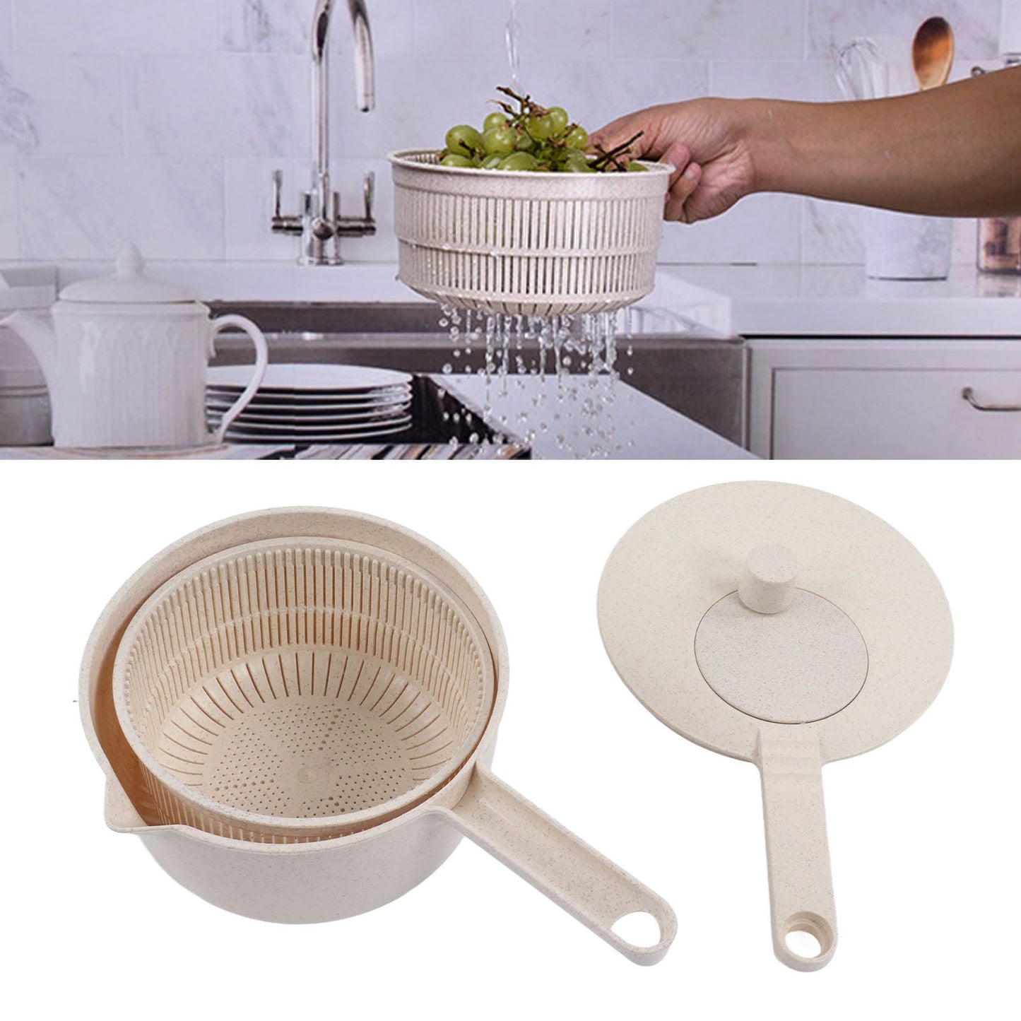 Small Salad Spinner BPA Free Multipurpose Vegetable Washer with Handle and Drain Basket for Home Kitchen V1294-YM0523-3118220074611